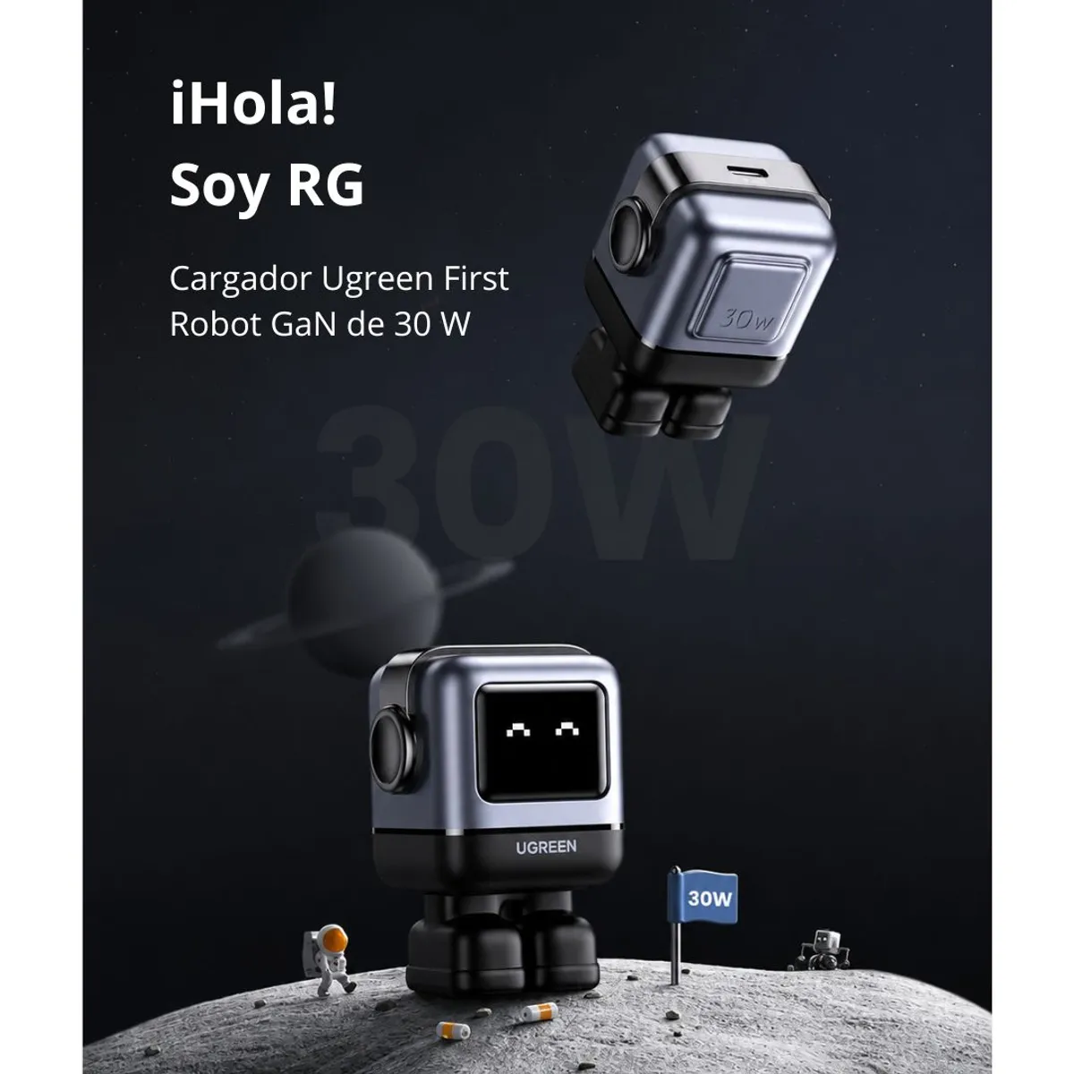 CARGADOR UGREEN UNO RG CD359 30W USB-C GAN PD PPS CARGA RÁPIDA CON PANTALLA LED ROBOT - 2