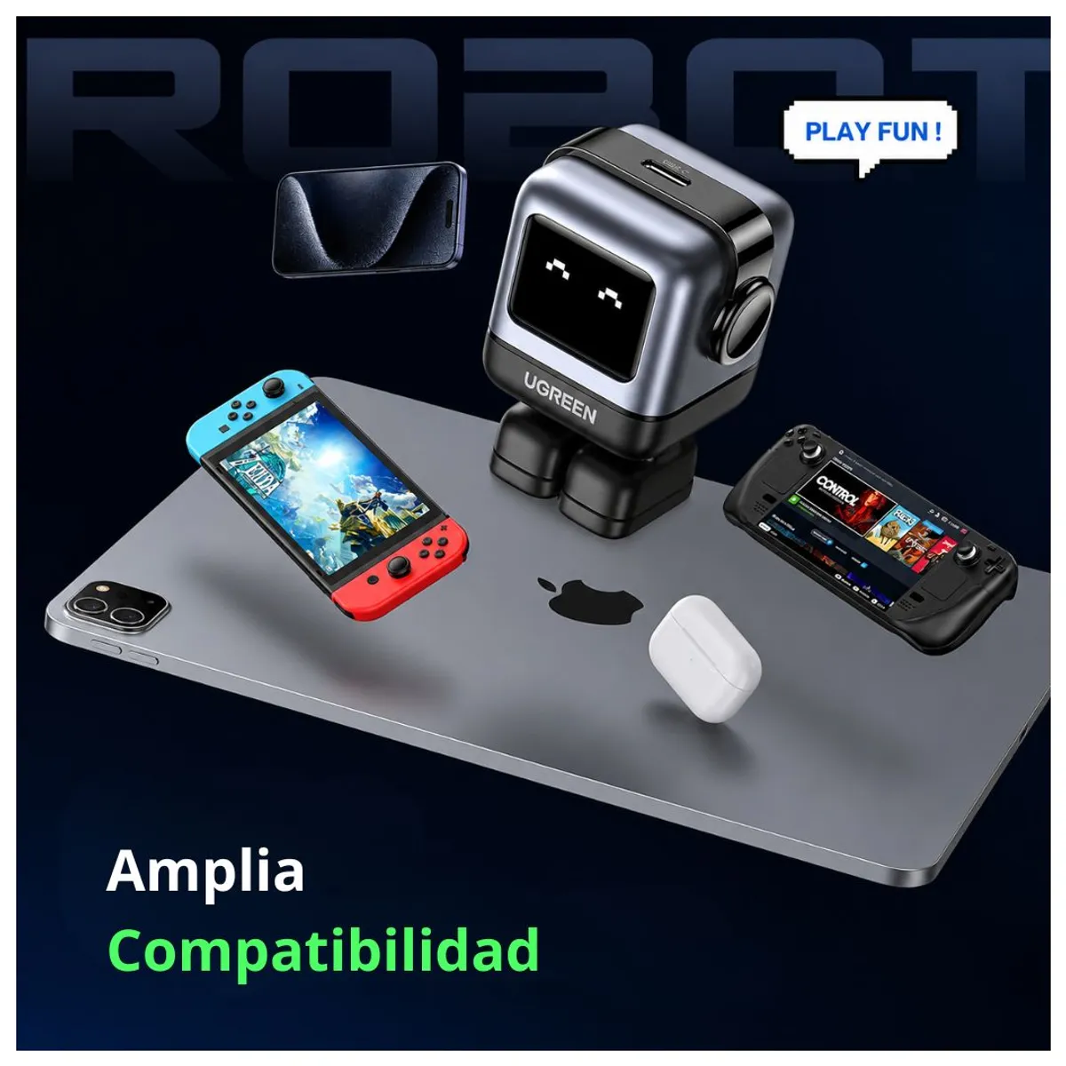CARGADOR UGREEN UNO RG CD359 30W USB-C GAN PD PPS CARGA RÁPIDA CON PANTALLA LED ROBOT - 4