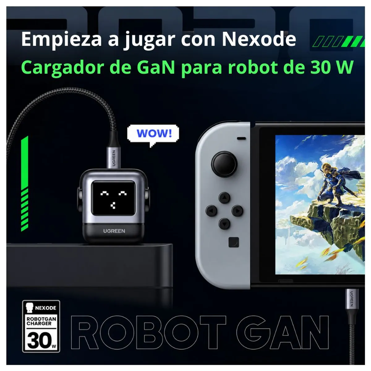 CARGADOR UGREEN UNO RG CD359 30W USB-C GAN PD PPS CARGA RÁPIDA CON PANTALLA LED ROBOT - 6