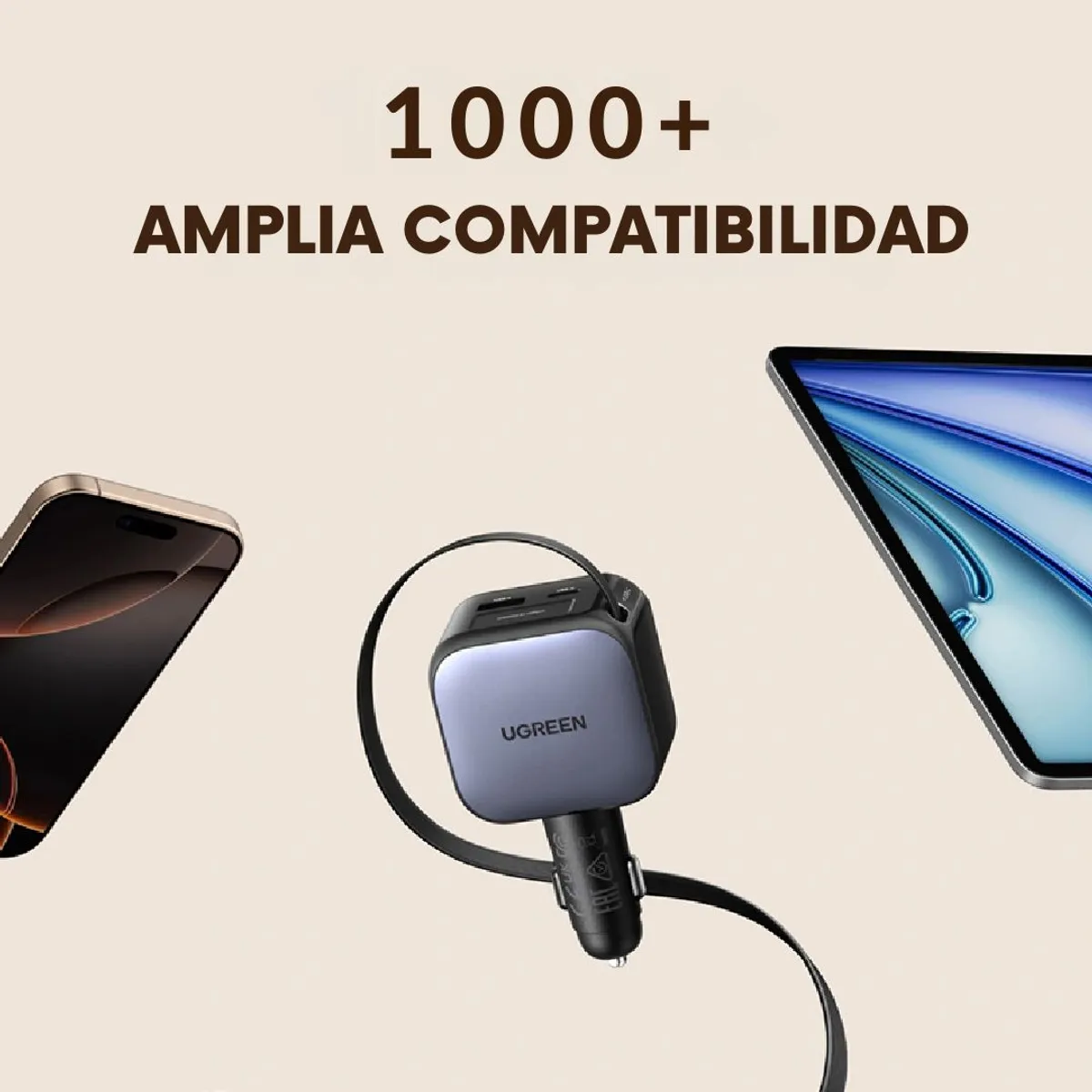 CARGADOR PARA AUTO UGREEN EC603 90W CON CABLE RETRÁCTIL USB-C PD 3.0 Y USB-A - 4