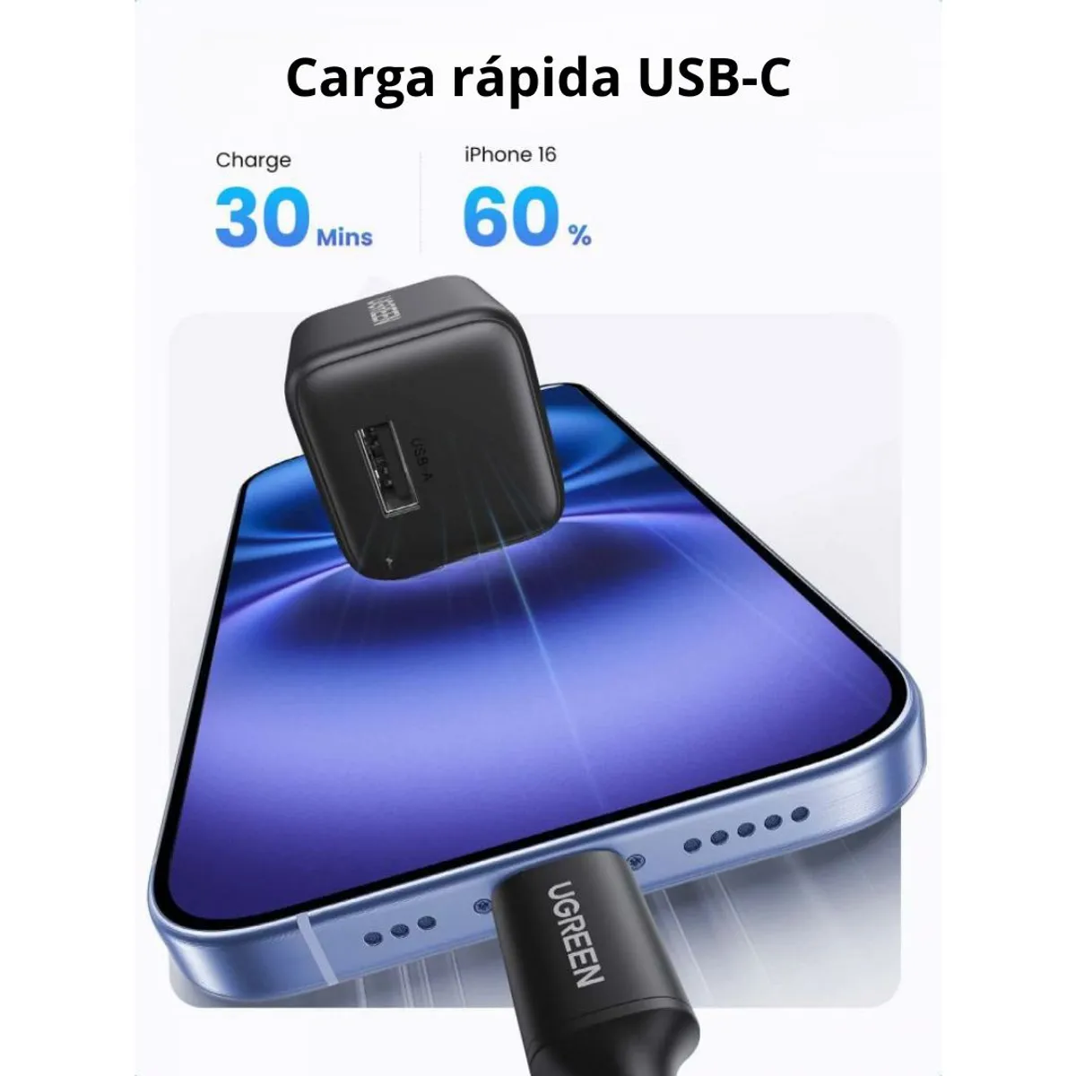 CARGADOR UGREEN X518 18W USB-A GAN CARGA RÁPIDA QC 3.0 PARA CELULAR Y TABLET - 2