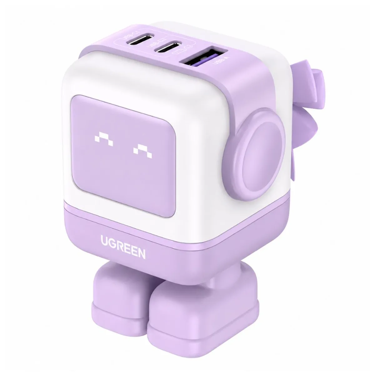CARGADOR GAN DE PARED UGREEN UNO RG CD361 65W ROBOT 3 PUERTOS USB-C USB-A PÚRPURA - 1