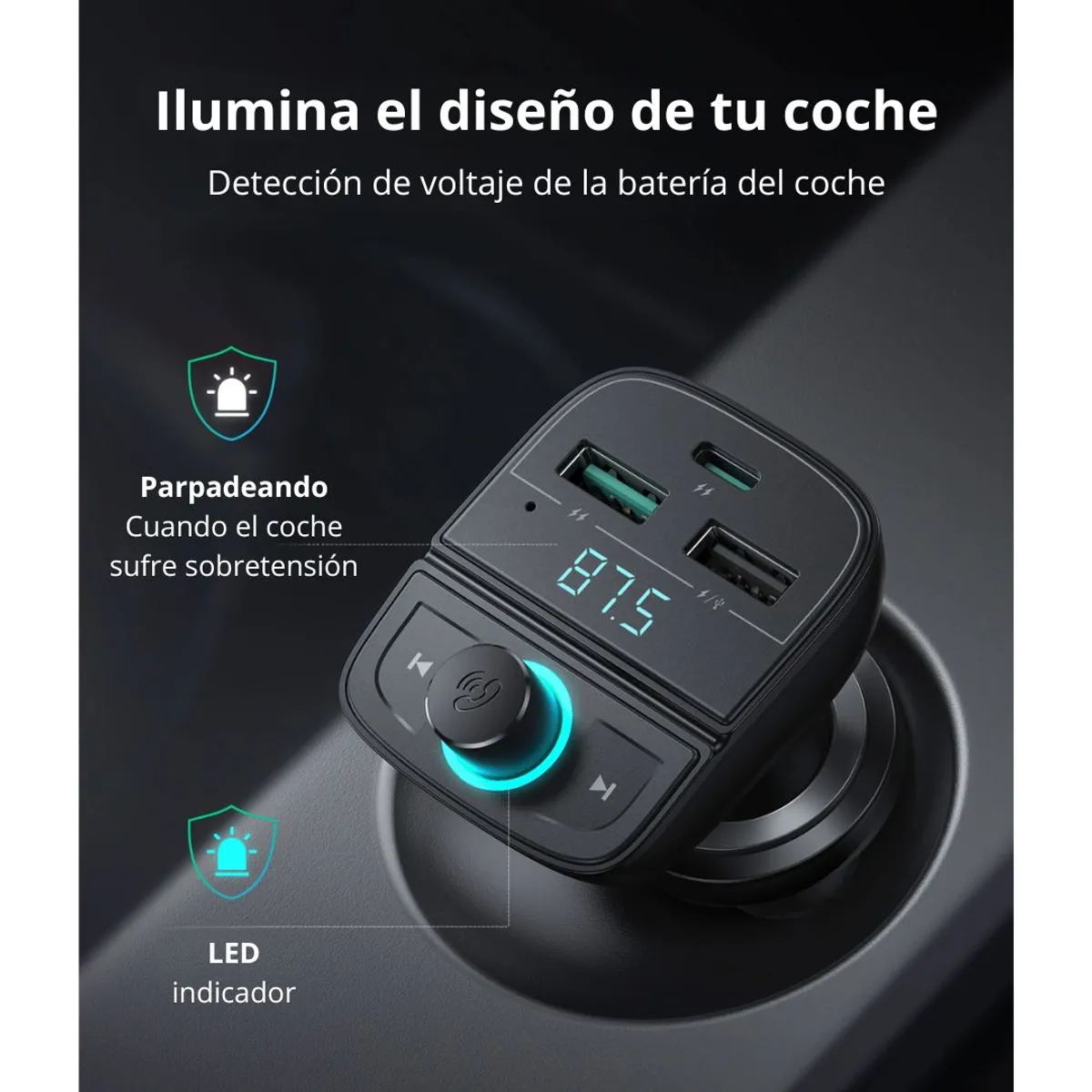 TRANSMISOR FM BLUETOOTH UGREEN CD229 PARA AUTO CON CARGADOR PD QC 31.5W Y MANOS LIBRES - 4