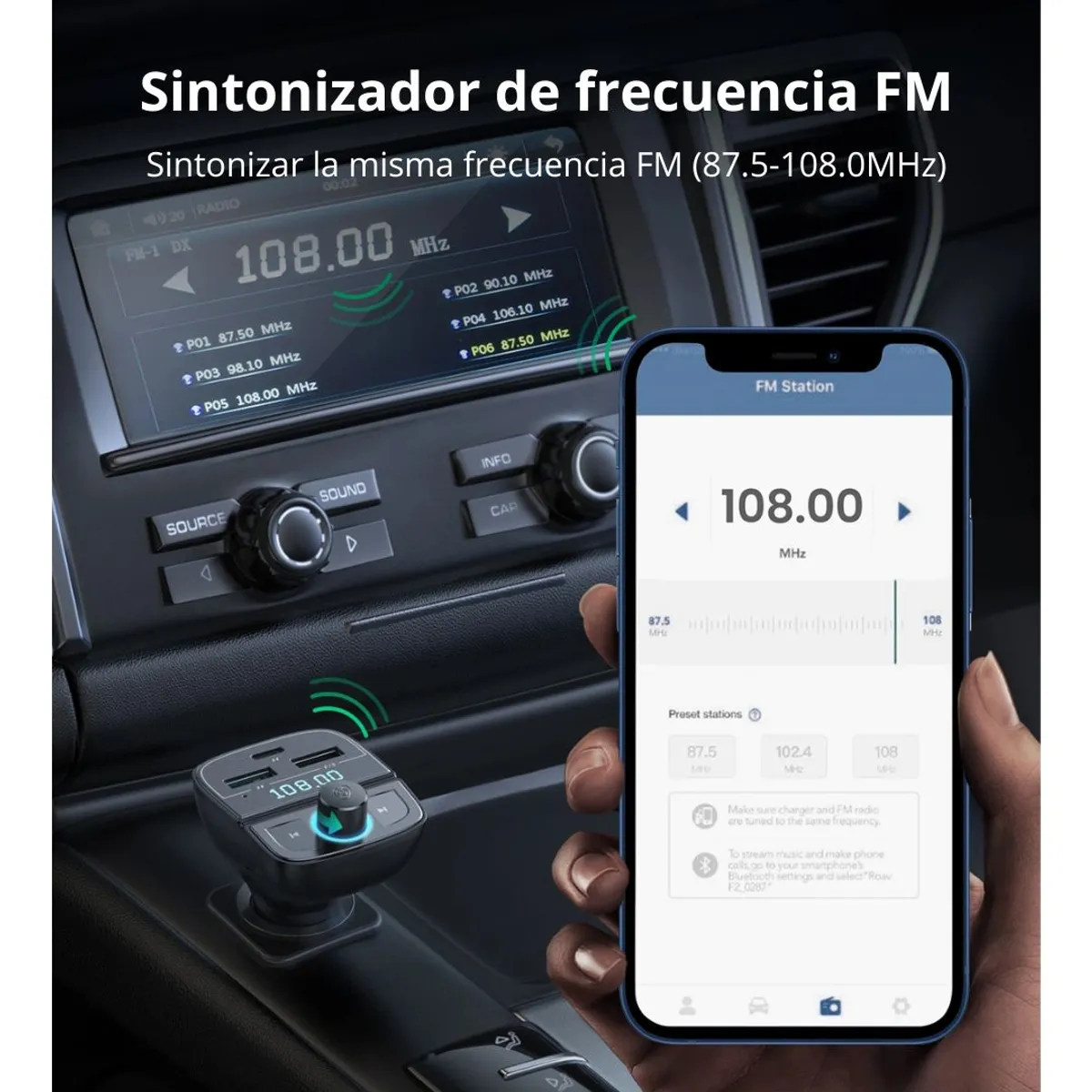 TRANSMISOR FM BLUETOOTH UGREEN CD229 PARA AUTO CON CARGADOR PD QC 31.5W Y MANOS LIBRES - 5