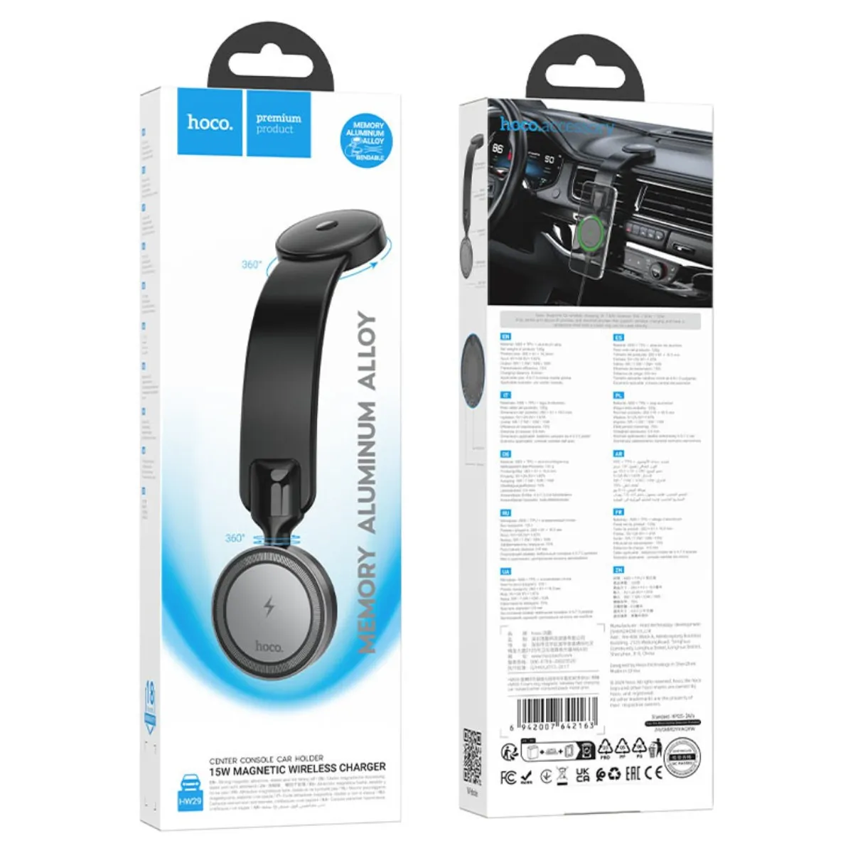 CARGADOR INALÁMBRICO MAGNÉTICO PARA AUTO HOCO HW29 TOTEM 15W PARA SALPICADERO - 2