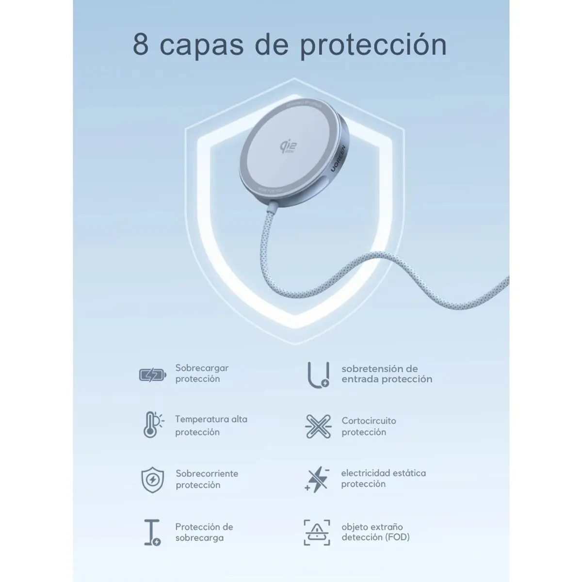 CARGADOR INALÁMBRICO MAGNÉTICO UGREEN W753 MAGFLOW QI2.2 25W PARA IPHONE MAGSAFE Y AIRPODS - 5