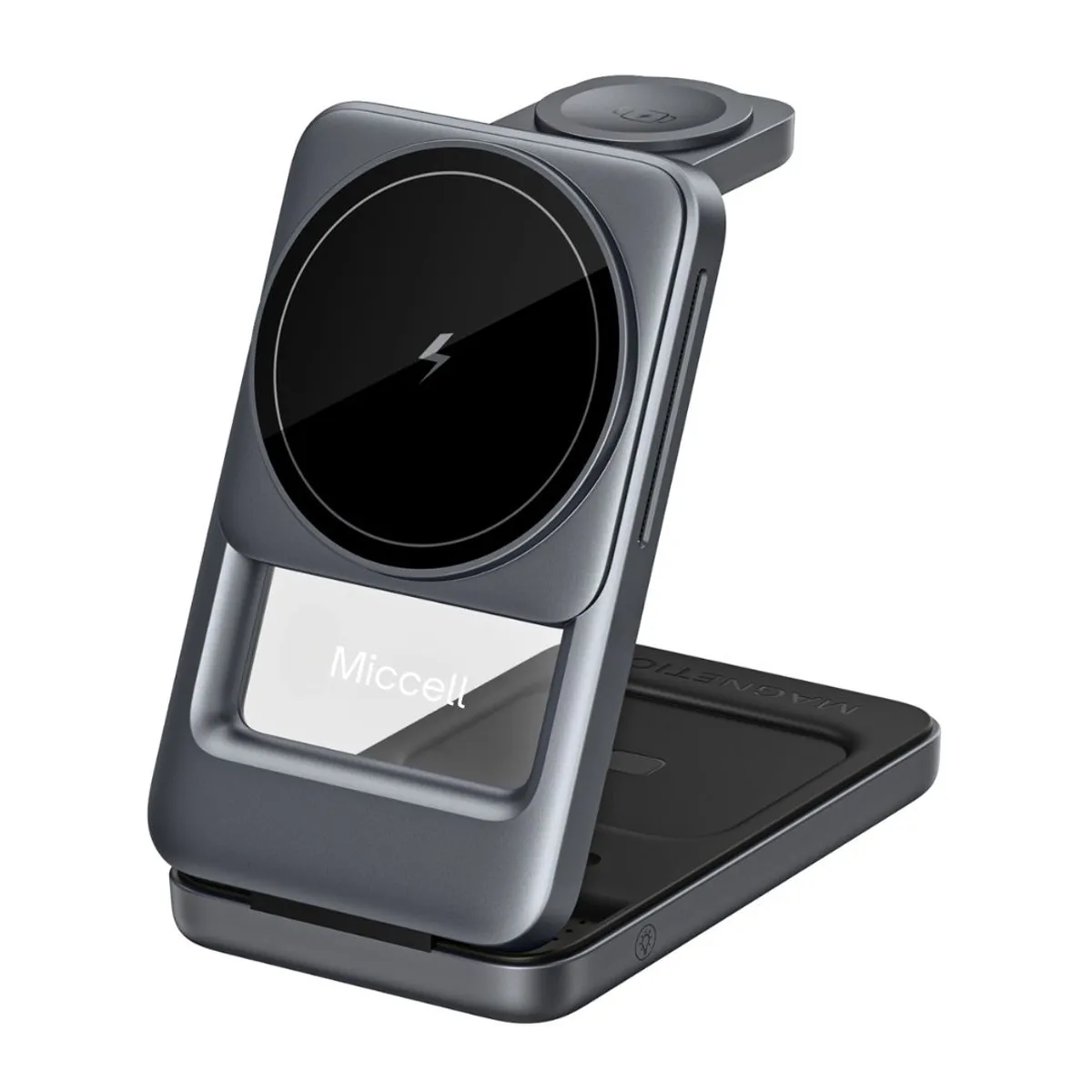 CARGADOR INALÁMBRICO MAGNÉTICO 3 EN 1 15W PARA CELULAR, RELOJ Y AURICULARES MICCELL VQ-W18 - 1