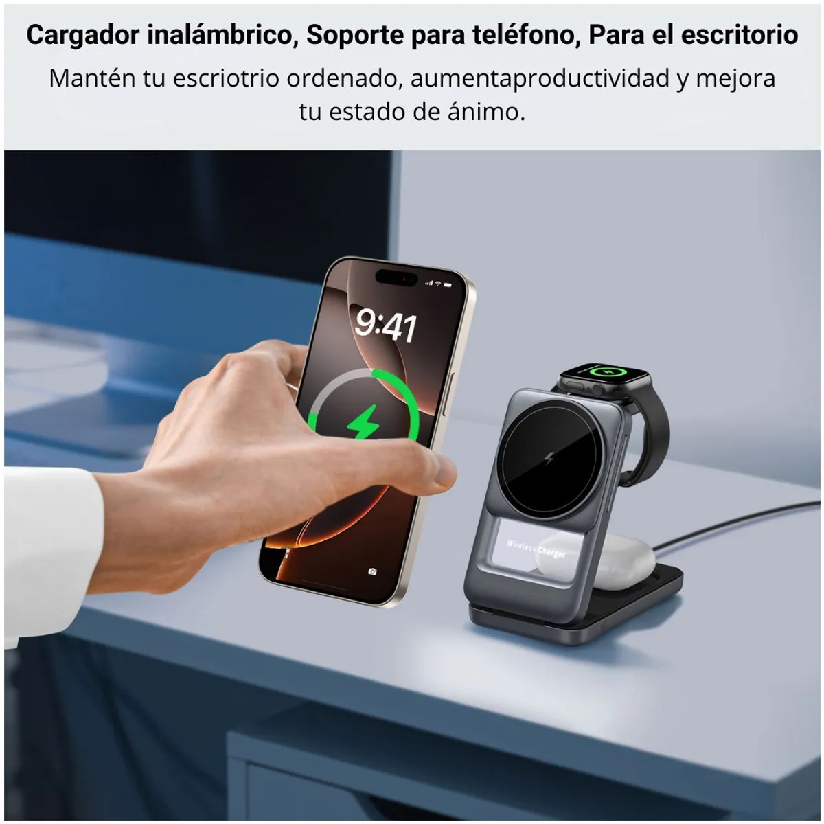 CARGADOR INALÁMBRICO MAGNÉTICO 3 EN 1 15W PARA CELULAR, RELOJ Y AURICULARES MICCELL VQ-W18 - 2