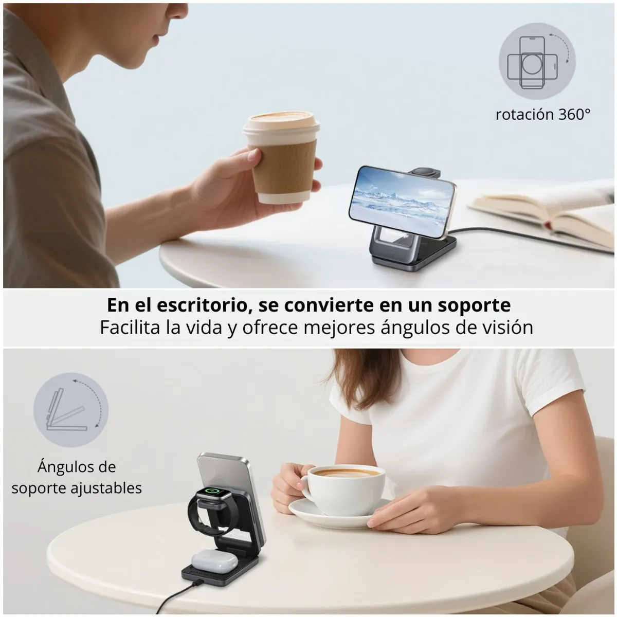 CARGADOR INALÁMBRICO MAGNÉTICO 3 EN 1 15W PARA CELULAR, RELOJ Y AURICULARES MICCELL VQ-W18 - 5