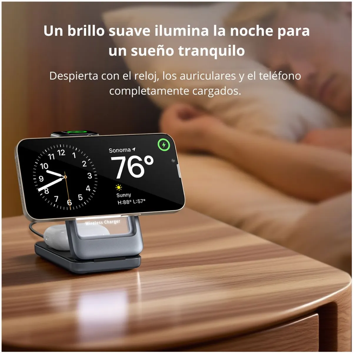 CARGADOR INALÁMBRICO MAGNÉTICO 3 EN 1 15W PARA CELULAR, RELOJ Y AURICULARES MICCELL VQ-W18 - 7