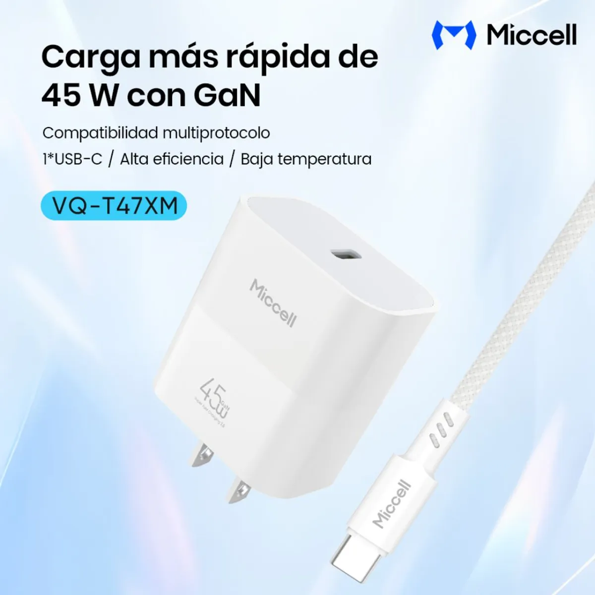 CARGADOR RÁPIDO MICCELL 45W GAN USB-C PD PPS PARA SAMSUNG SUPER FAST CHARGING 2.0 - 2