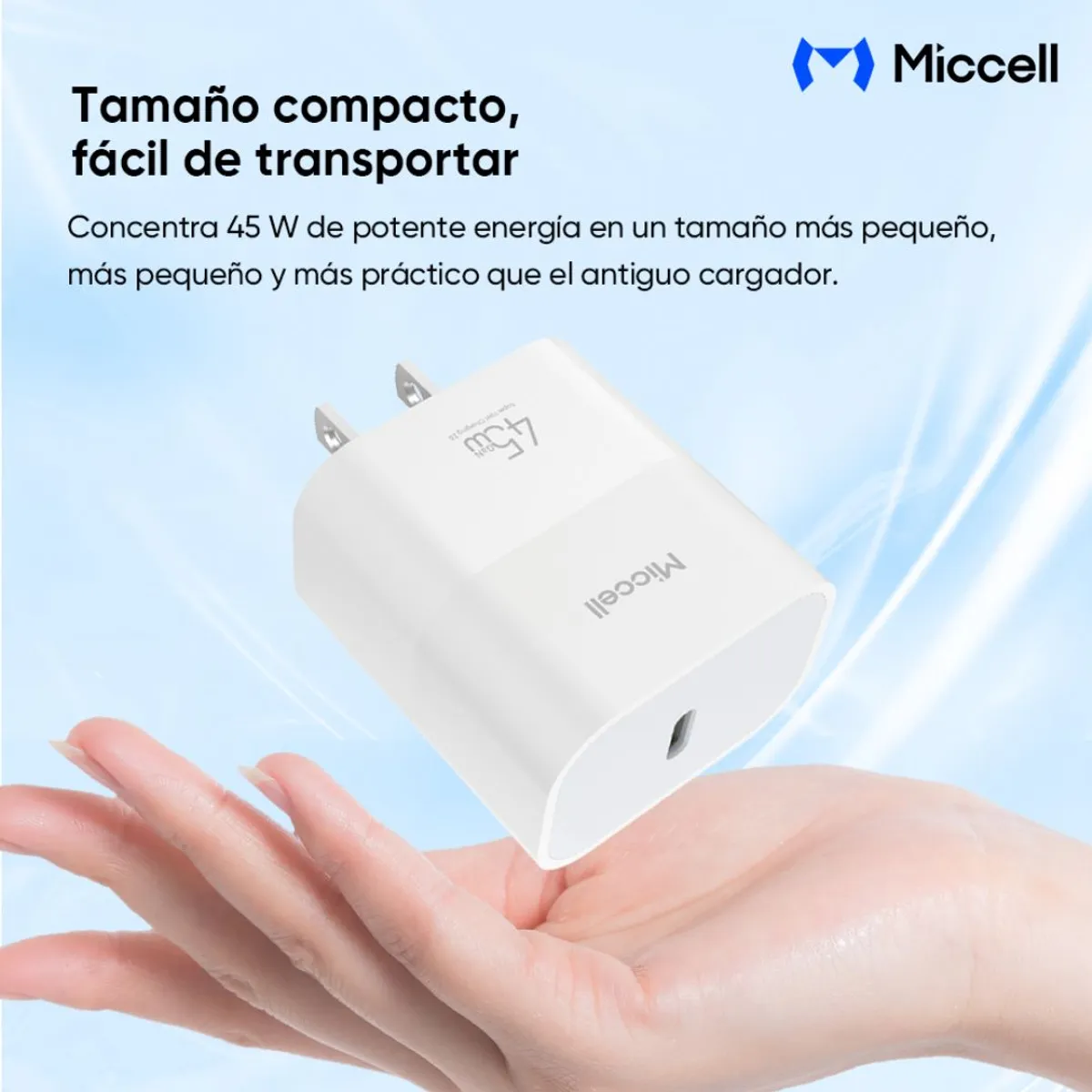 CARGADOR RÁPIDO MICCELL 45W GAN USB-C PD PPS PARA SAMSUNG SUPER FAST CHARGING 2.0 - 4