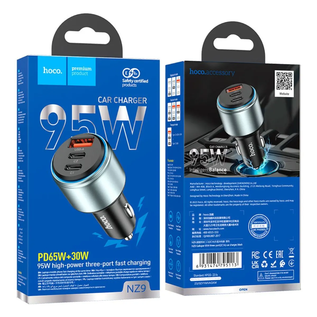CARGADOR PARA AUTO HOCO NZ9 95W PD 65W TRIPLE PUERTO USB-C PARA LAPTOP Y CELULAR - 2