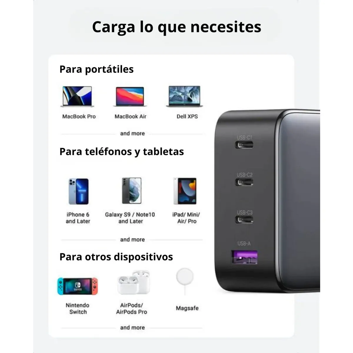 CARGADOR RÁPIDO GAN UGREEN NEXODE 100W DE 4 PUERTOS CON 3 USB-C Y 1 USB-A PARA LAPTOP Y CELULAR - 4