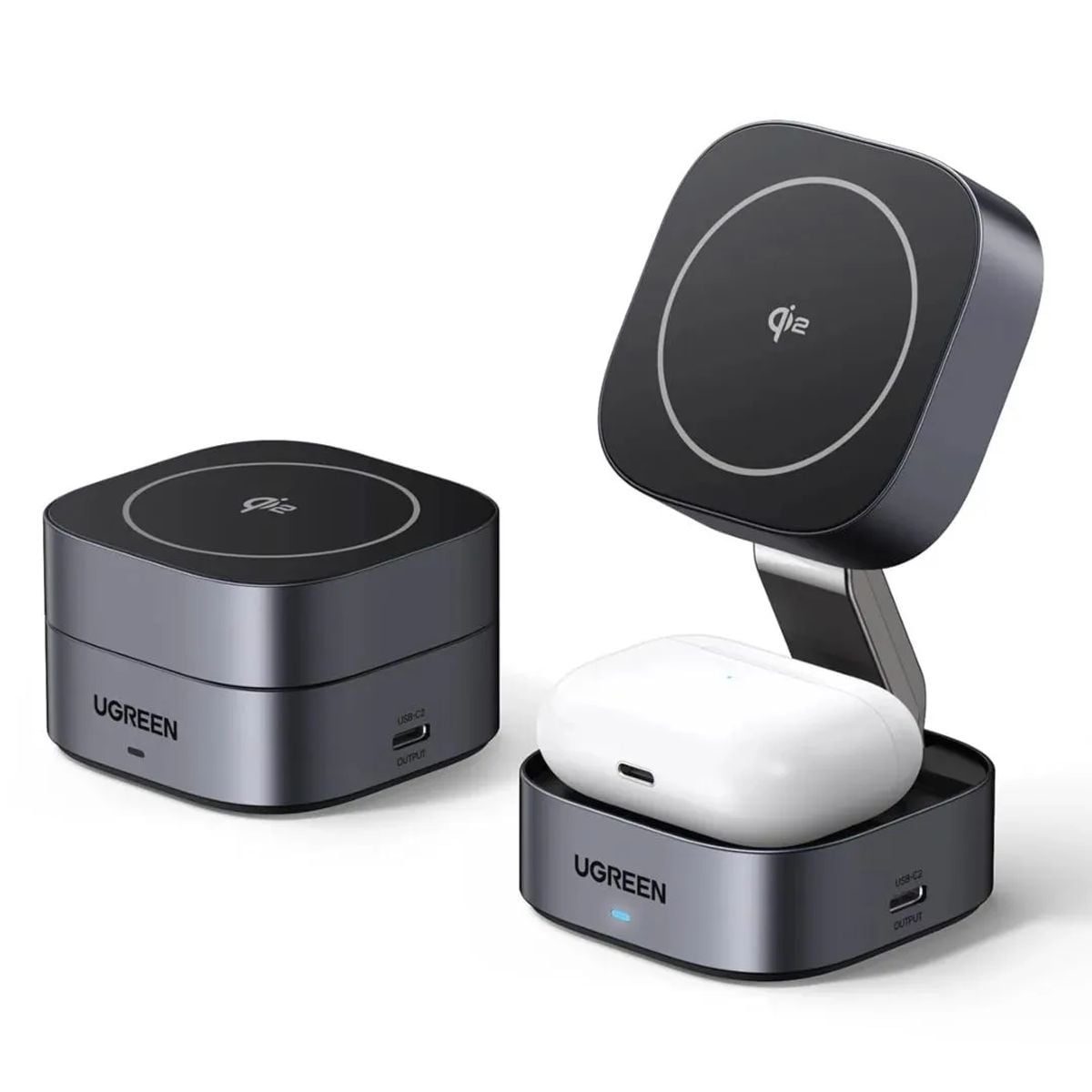 CARGADOR INALÁMBRICO MAGNÉTICO UGREEN W702 QI2 2 EN 1 15W PARA IPHONE AIRPODS - 1