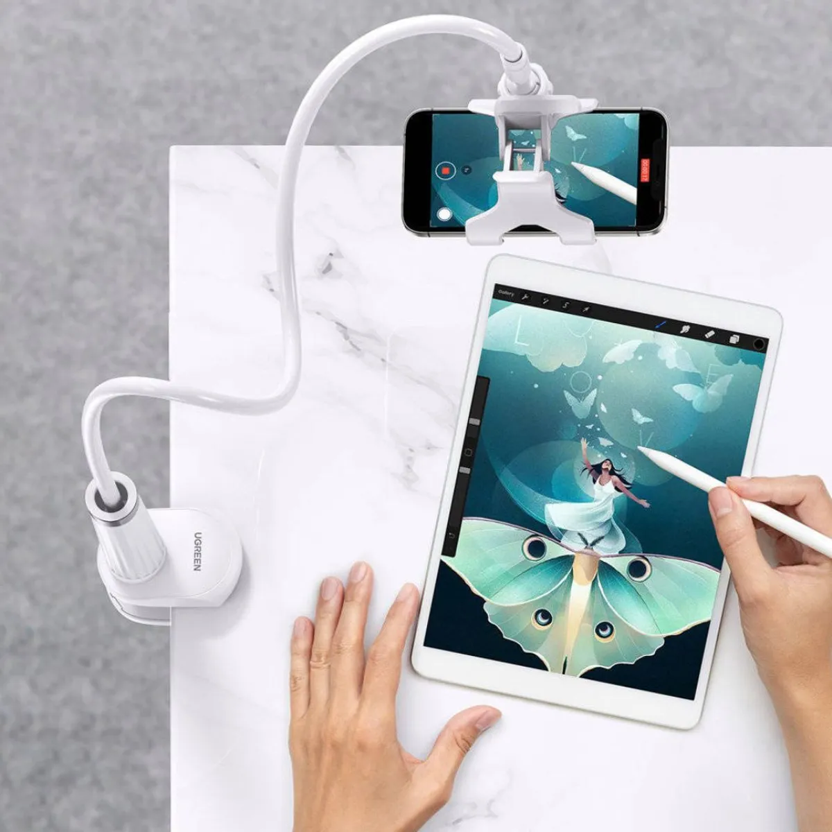 SOPORTE FLEXIBLE UGREEN LP113 PARA CELULAR Y TABLET BRAZO LARGO 360° PARA CAMA Y ESCRITORIO - 7
