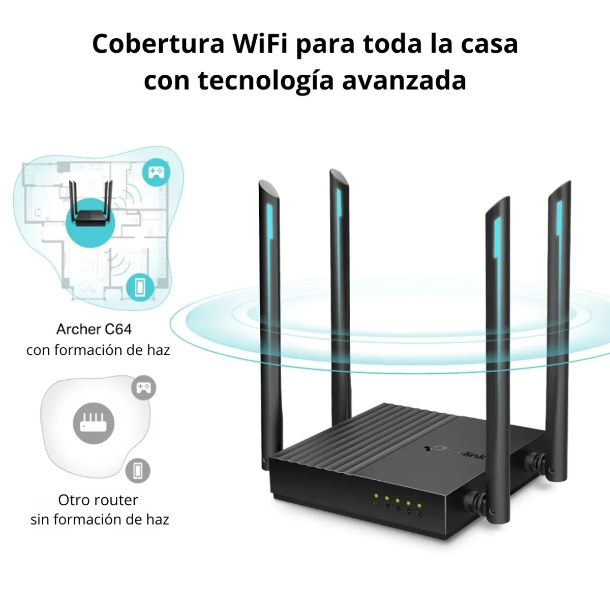ROUTER WIFI TP-LINK ARCHER C64 AC1200 DOBLE BANDA GIGABIT MU-MIMO CON 4 ANTENAS - 8
