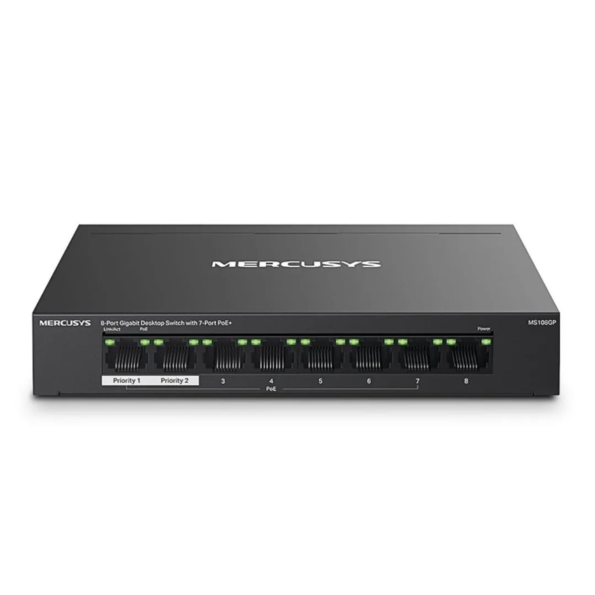 SWITCH POE+ GIGABIT 8 PUERTOS MERCUSYS MS108GP 7 POE+ 65W PARA CÁMARAS IP - 1