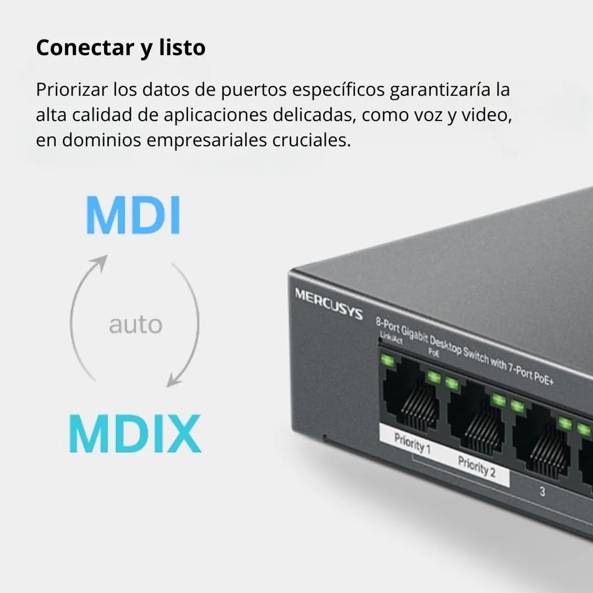 SWITCH POE+ GIGABIT 8 PUERTOS MERCUSYS MS108GP 7 POE+ 65W PARA CÁMARAS IP - 6