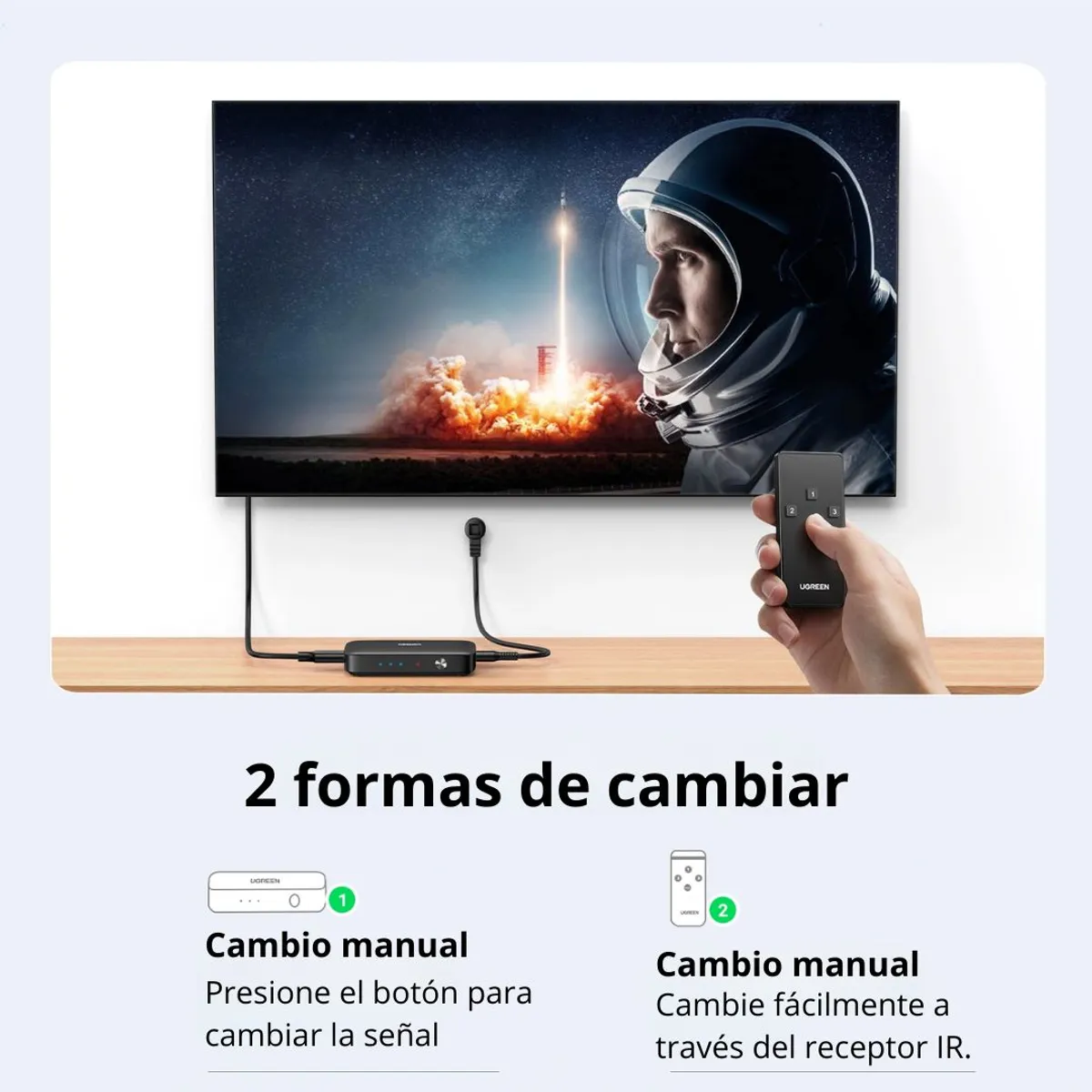 SWITCH HDMI UGREEN CM332 3 ENTRADAS 1 SALIDA 4K 30HZ CON CONTROL REMOTO - 3