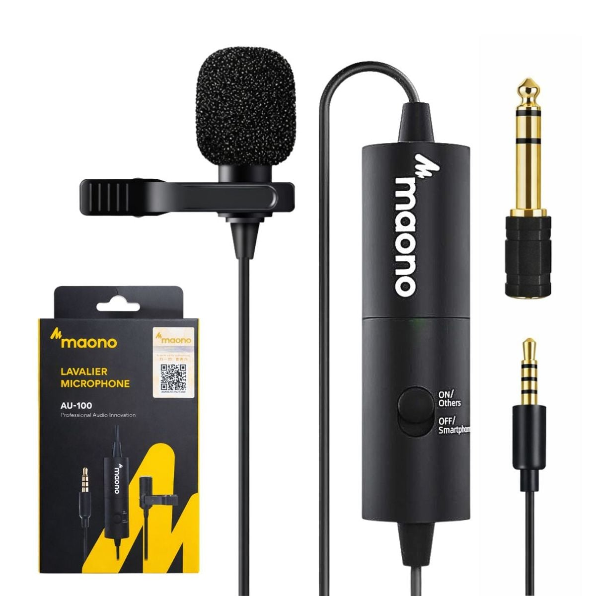 MICRÓFONO SOLAPERO LAVALIER MAONO AU-100 ALÁMBRICO CON CABLE 6 METROS PARA CELULAR CÁMARA PC - 1