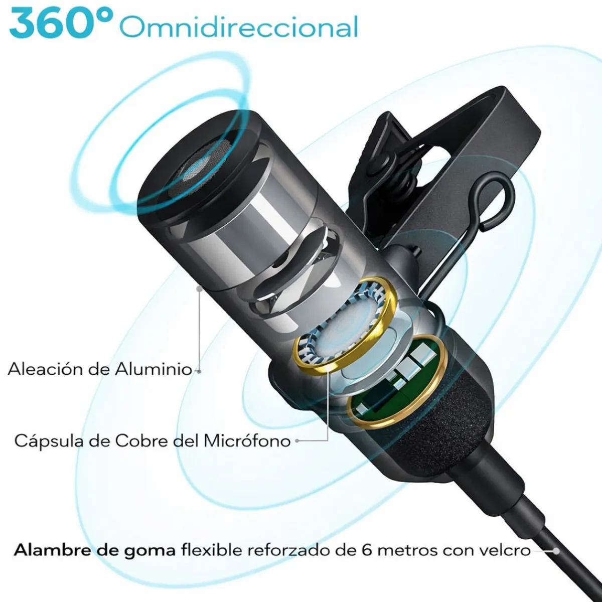 MICRÓFONO SOLAPERO LAVALIER MAONO AU-100 ALÁMBRICO CON CABLE 6 METROS PARA CELULAR CÁMARA PC - 2