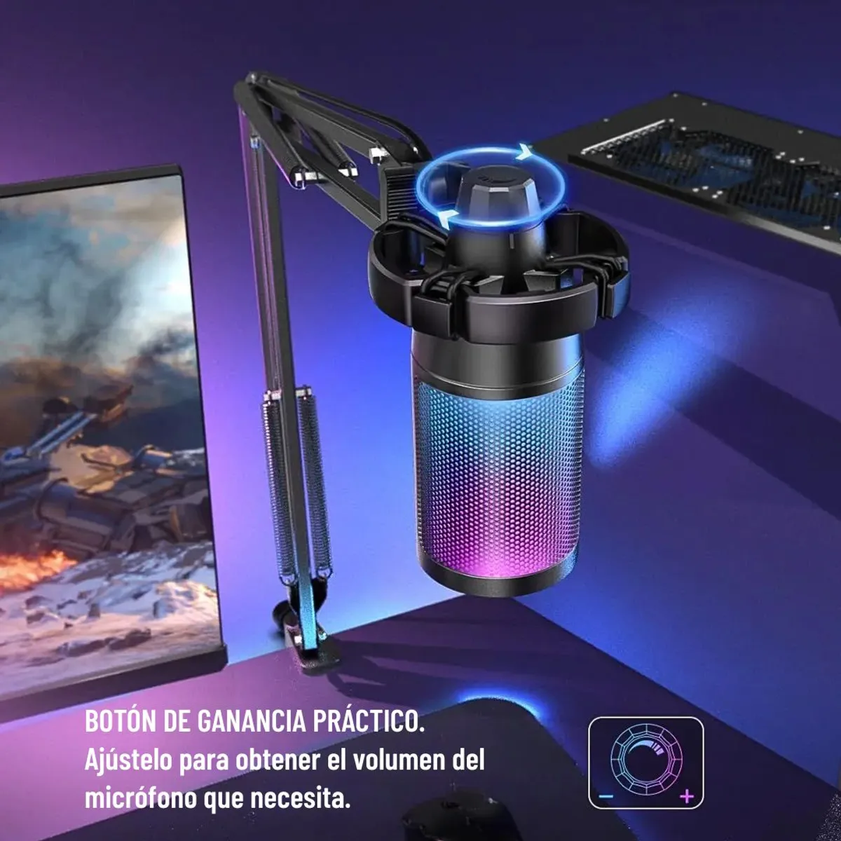 MICRÓFONO GAMER FIFINE AMPLIGAME A6T RGB USB PARA STREAMING CON BRAZO Y ANTIPOP - 6