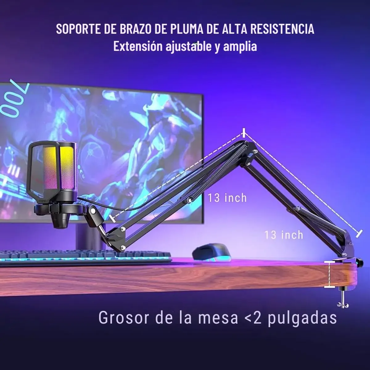 MICRÓFONO GAMER FIFINE AMPLIGAME A6T RGB USB PARA STREAMING CON BRAZO Y ANTIPOP - 7
