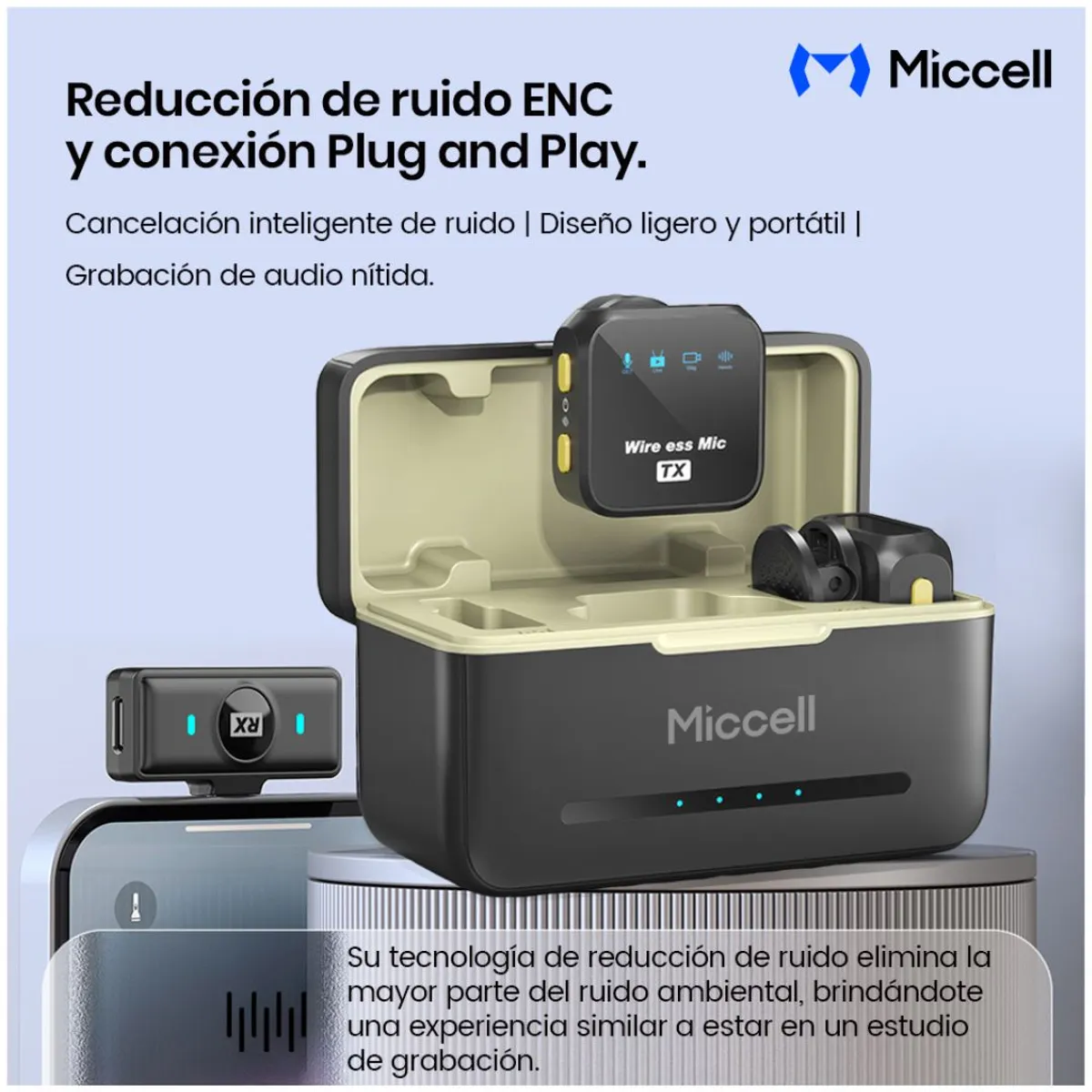 MICRÓFONO INALÁMBRICO LAVALIER PARA CELULAR PLUG Y PLAY REDUCCIÓN DE RUIDO MICCELL VQ-MC01 - 6