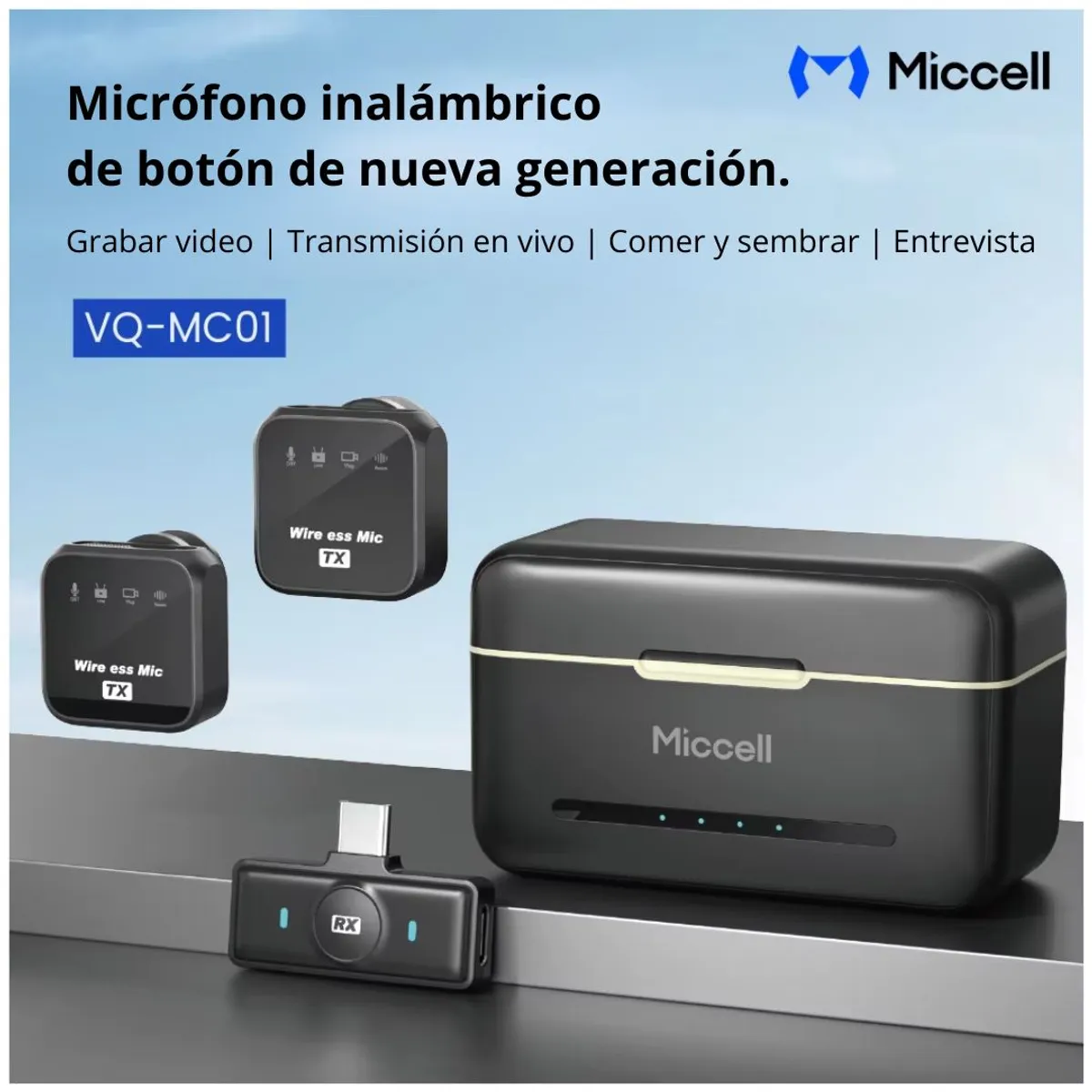 MICRÓFONO INALÁMBRICO LAVALIER PARA CELULAR PLUG Y PLAY REDUCCIÓN DE RUIDO MICCELL VQ-MC01 - 8