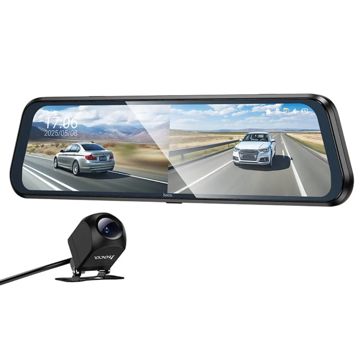 CÁMARA VEHICULAR HOCO DV16 ESPEJO RETROVISOR 1080P DUAL PANTALLA TÁCTIL Y VISIÓN NOCTURNA - 1