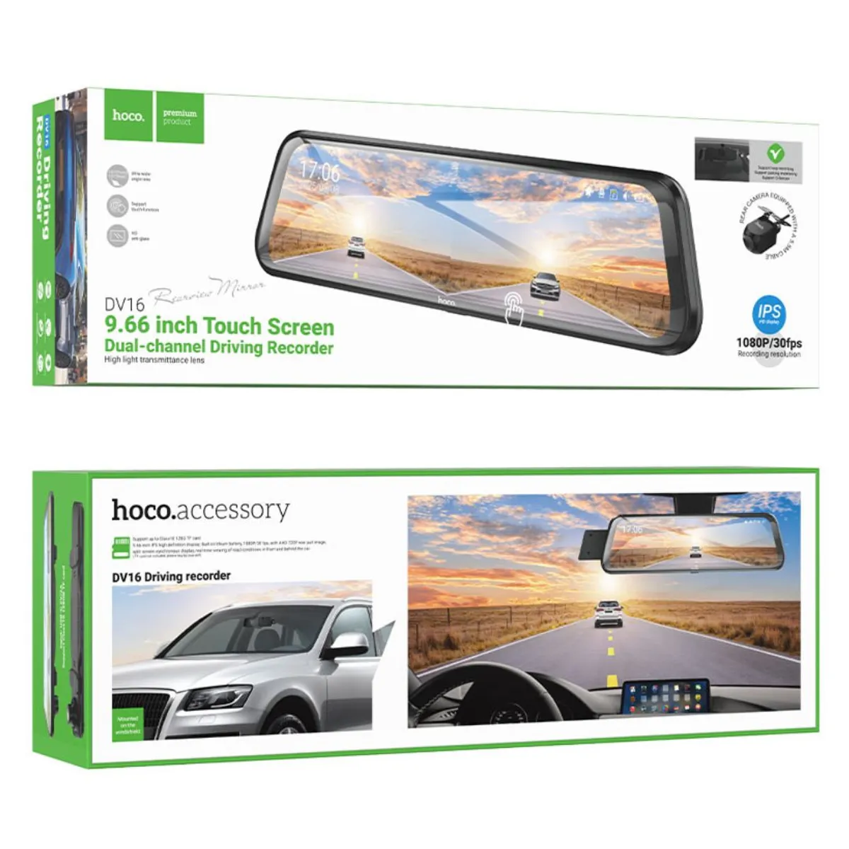 CÁMARA VEHICULAR HOCO DV16 ESPEJO RETROVISOR 1080P DUAL PANTALLA TÁCTIL Y VISIÓN NOCTURNA - 2