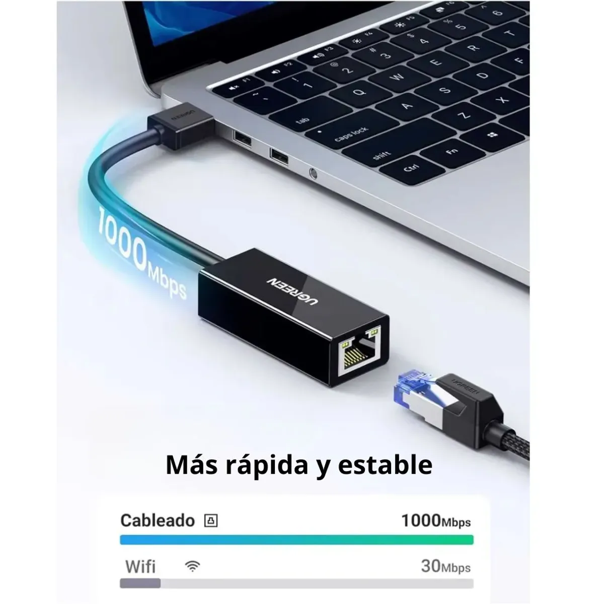 ADAPTADOR USB 3.0 A ETHERNET GIGABIT UGREEN CR111 1000MBPS RJ45 PARA LAPTOP PC SWITCH - 3