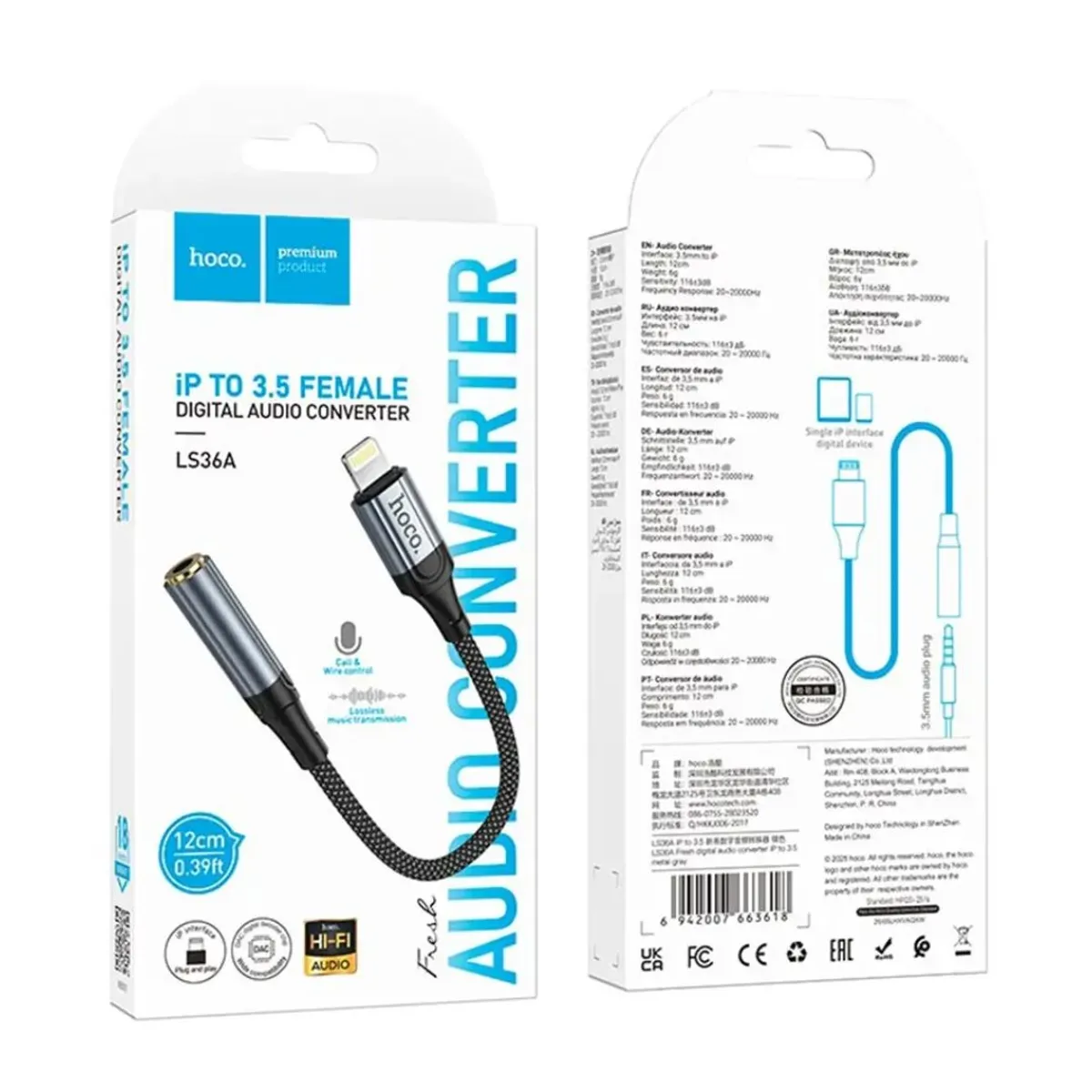 ADAPTADOR LIGHTNING A JACK 3.5MM HOCO LS36A PARA IPHONE AUDÍFONOS Y LLAMADAS - 2