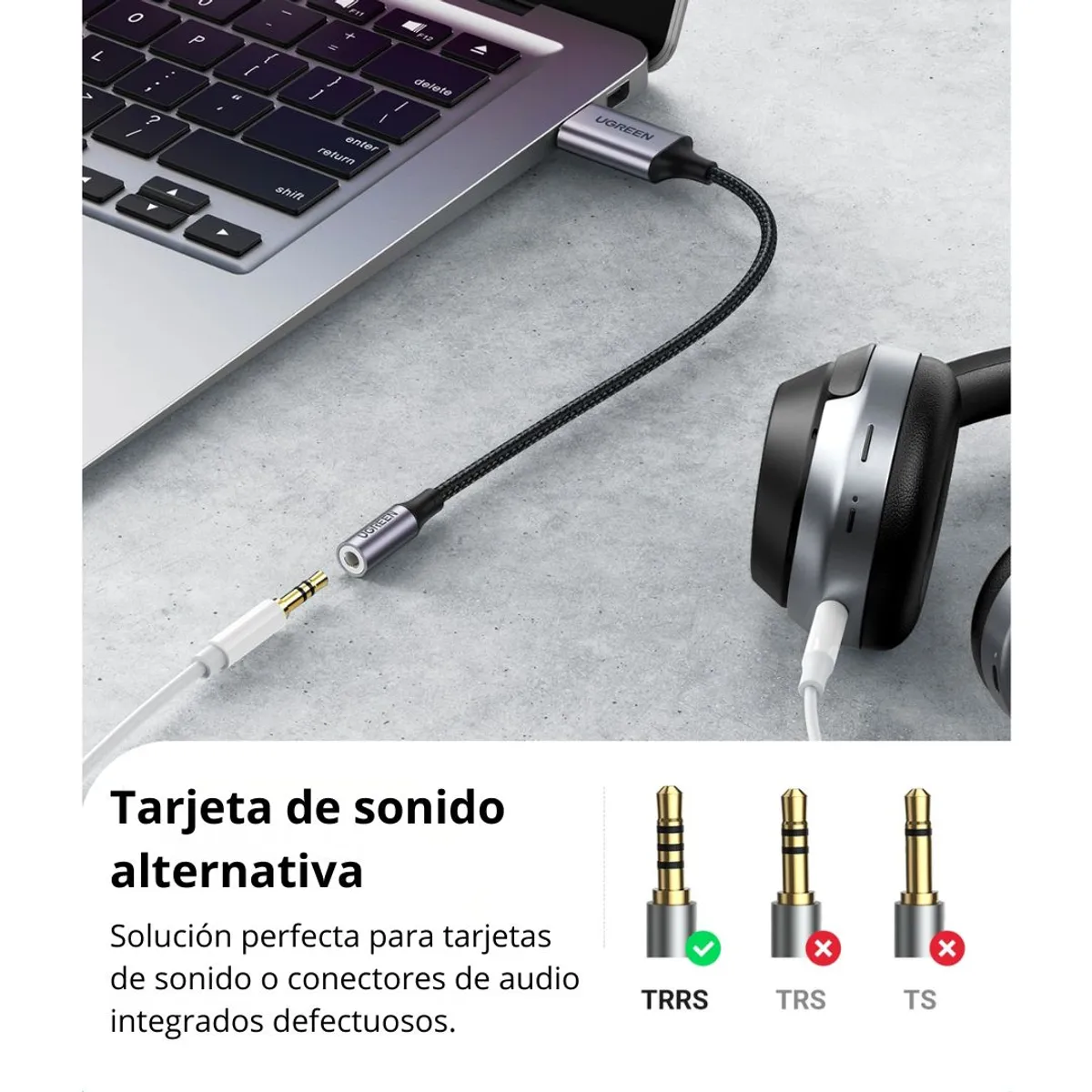 ADAPTADOR DE AUDIO USB UGREEN CM477 A JACK 3.5MM PARA AUDÍFONOS Y MICRÓFONO - 4