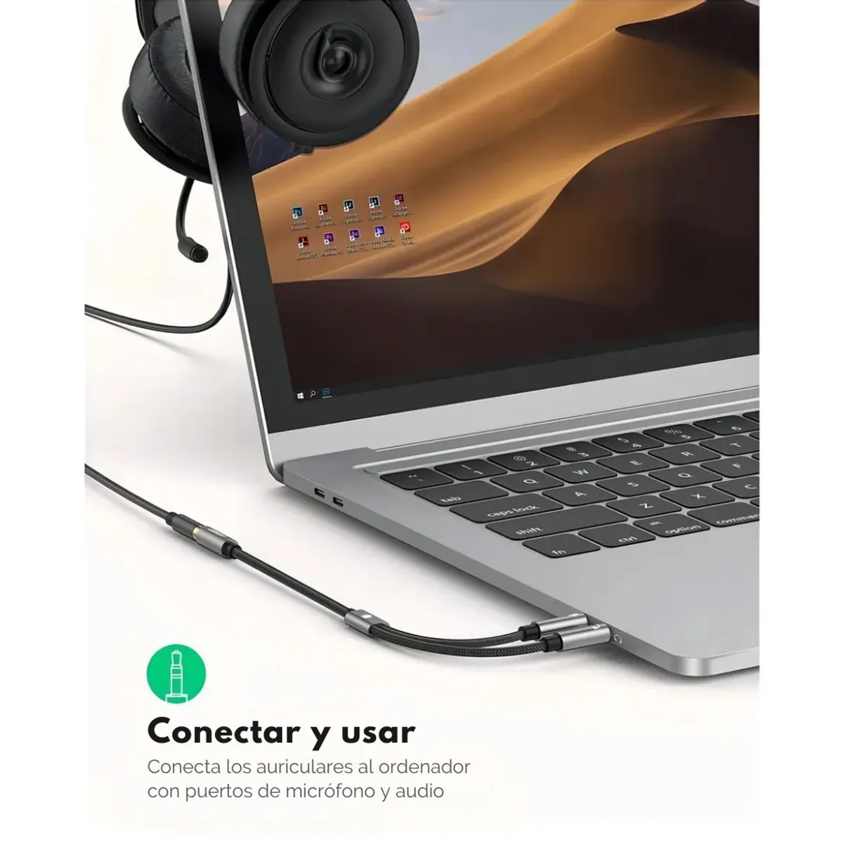 ADAPTADOR DE AUDIO UGREEN AV140 3.5 MM TRRS A DOBLE 3.5 MM TRS PARA AUDÍFONOS Y MICRÓFONO - 4