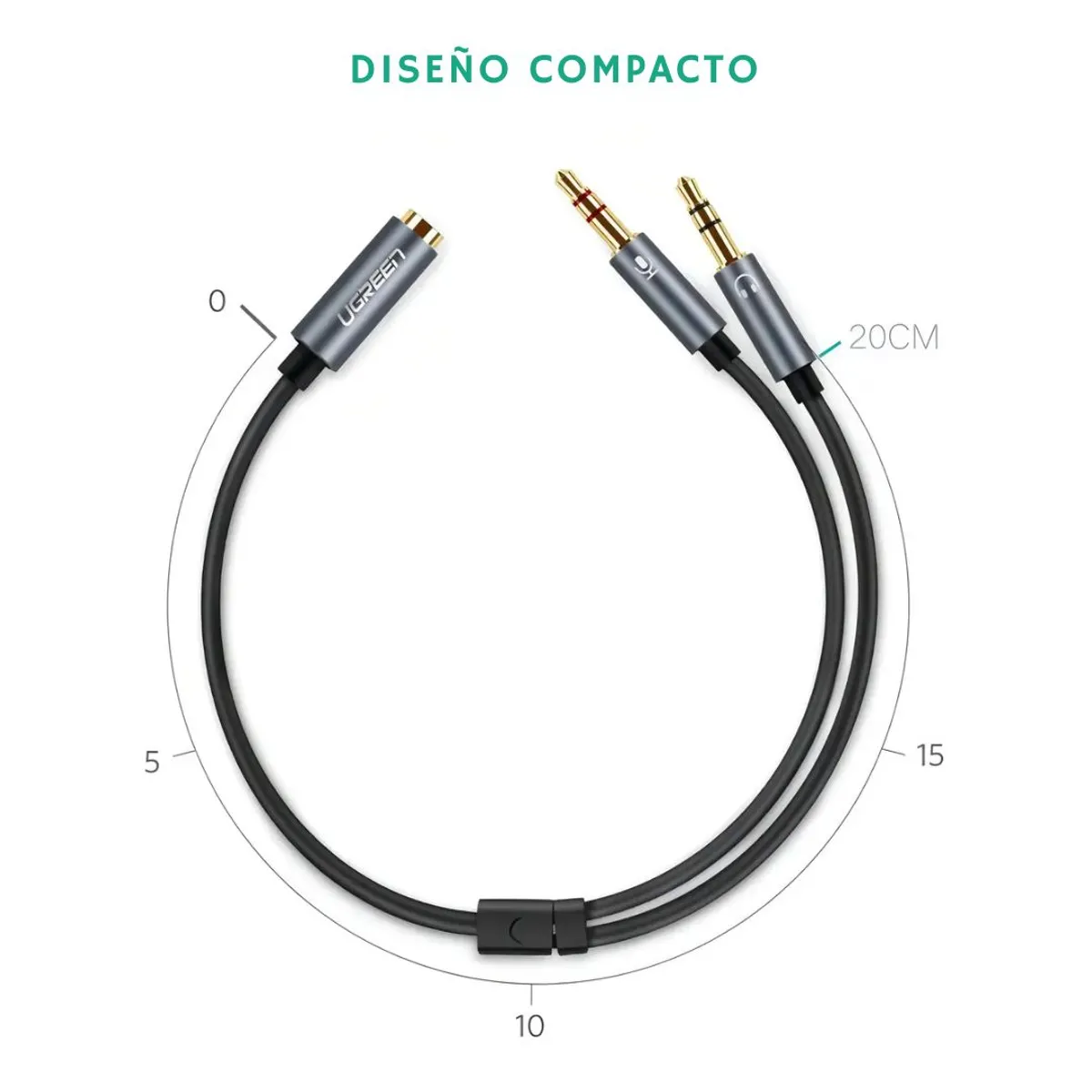 ADAPTADOR DE AUDIO UGREEN AV140 3.5 MM TRRS A DOBLE 3.5 MM TRS PARA AUDÍFONOS Y MICRÓFONO - 8