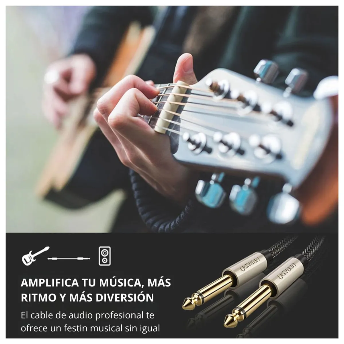 CABLE DE AUDIO UGREEN AV128 6.35 MM TRS MACHO A MACHO HIFI 3 METROS PARA AMPLIFICADOR Y MEZCLADORA - 4
