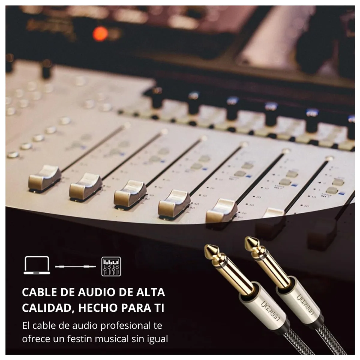 CABLE DE AUDIO UGREEN AV128 6.35 MM TRS MACHO A MACHO HIFI 3 METROS PARA AMPLIFICADOR Y MEZCLADORA - 5