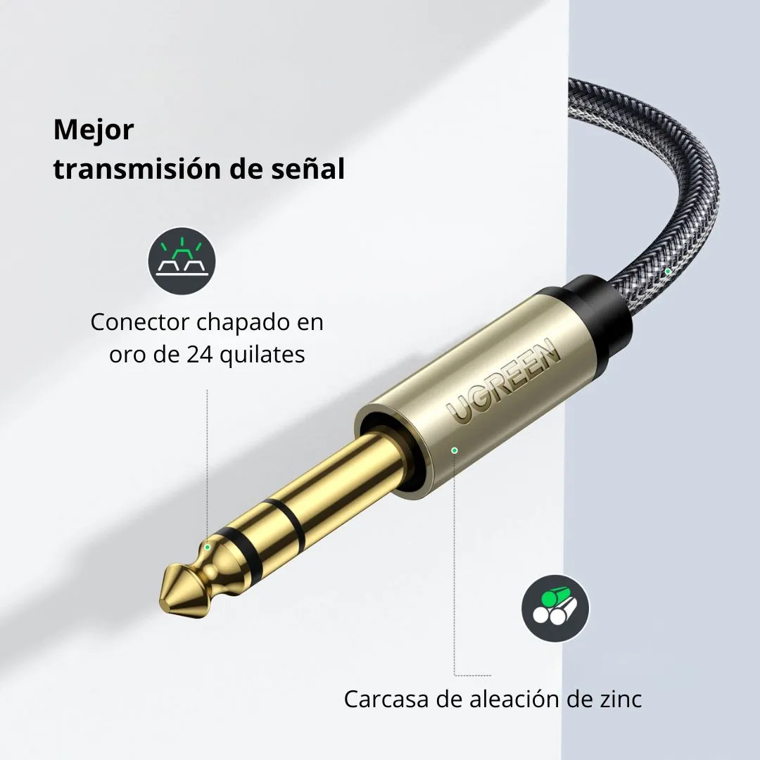 CABLE DE AUDIO UGREEN AV127 3.5 MM A 6.35 MM TRS HIFI 2 METROS PARA AMPLIFICADOR Y MEZCLADORA - 2