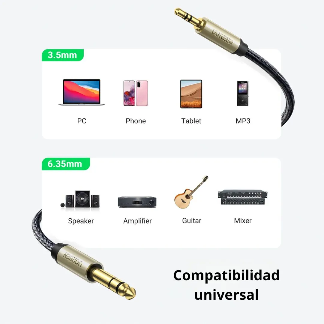 CABLE DE AUDIO UGREEN AV127 3.5 MM A 6.35 MM TRS HIFI 2 METROS PARA AMPLIFICADOR Y MEZCLADORA - 4