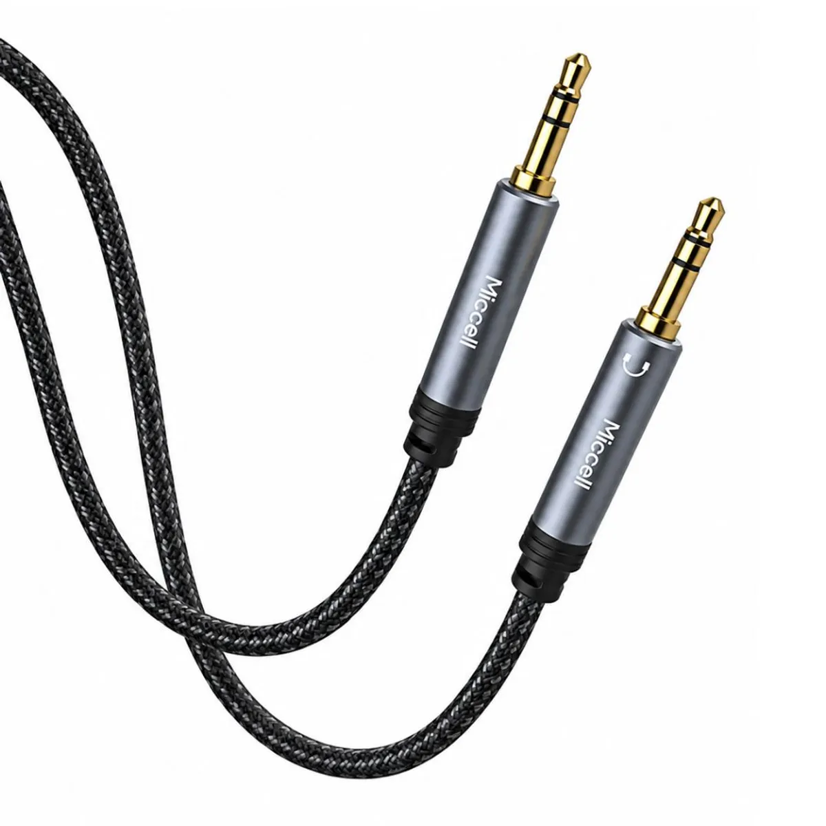 CABLE AUXILIAR MICCELL JACK 3.5MM A 3.5MM HI-FI TRENZADO CON CONECTORES DORADOS DE 1 METRO - 1