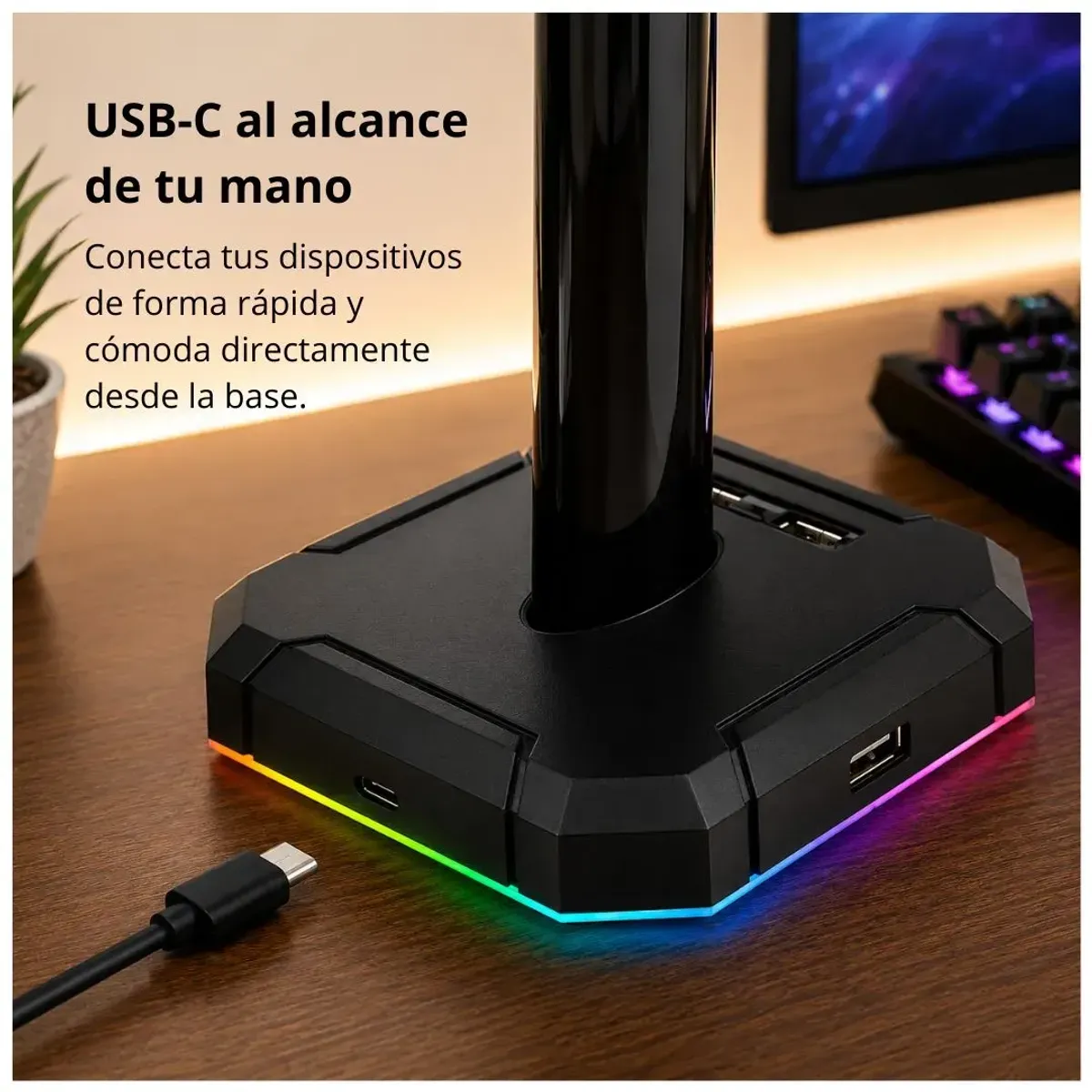 SOPORTE PARA AUDÍFONOS GAMER REDRAGON SCEPTER PRO RGB HUB USB 4 PUERTOS - 6