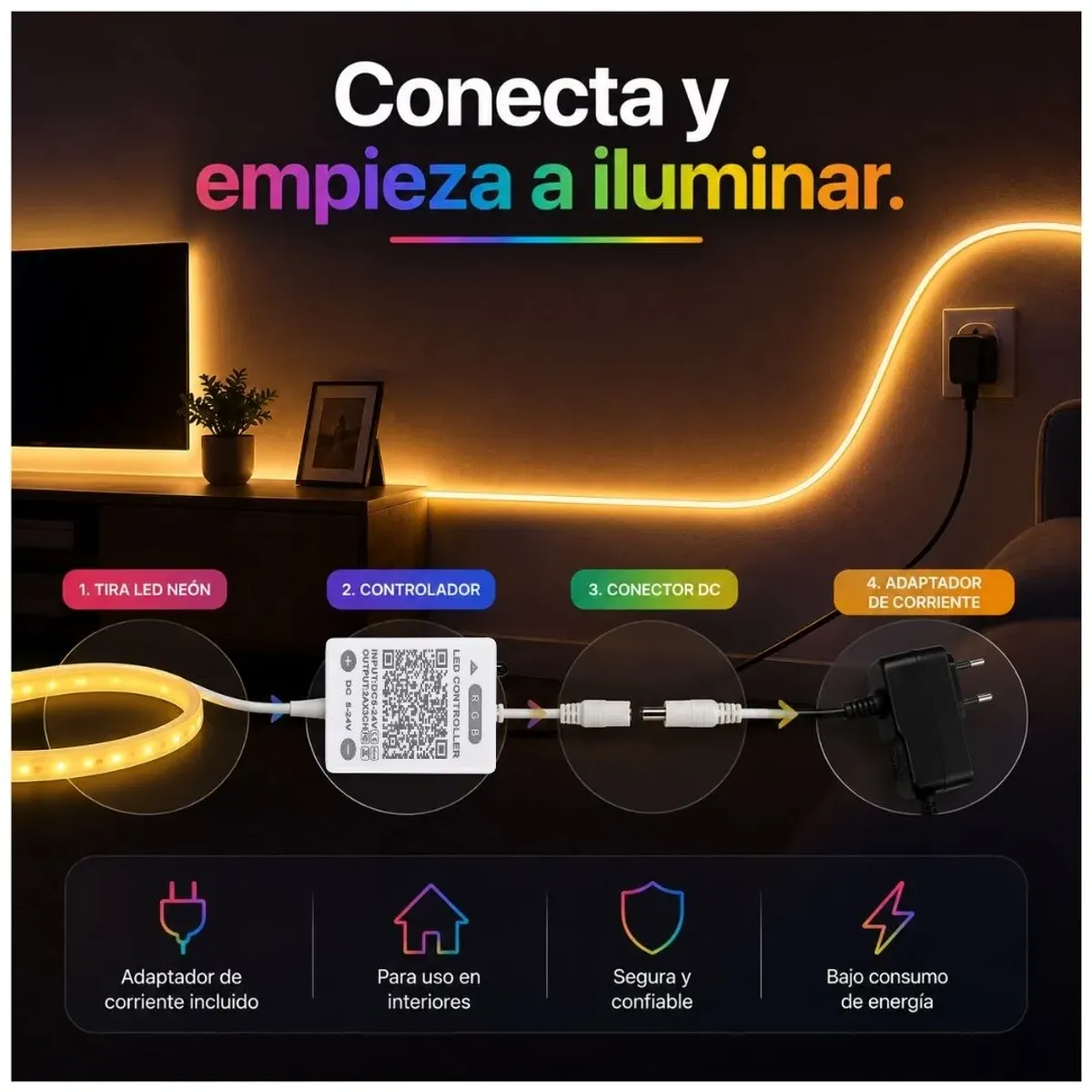 TIRA LED NEÓN RGBIC SEISA HCP069 5M BLUETOOTH APP MÚSICA 24V - 5