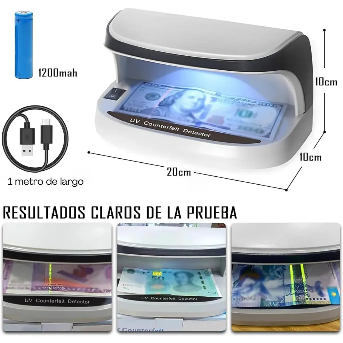 DETECTOR DE BILLETES FALSOS PORTÁTIL UV MAGNÉTICO CON LUPA Y MARCA DE AGUA - 2