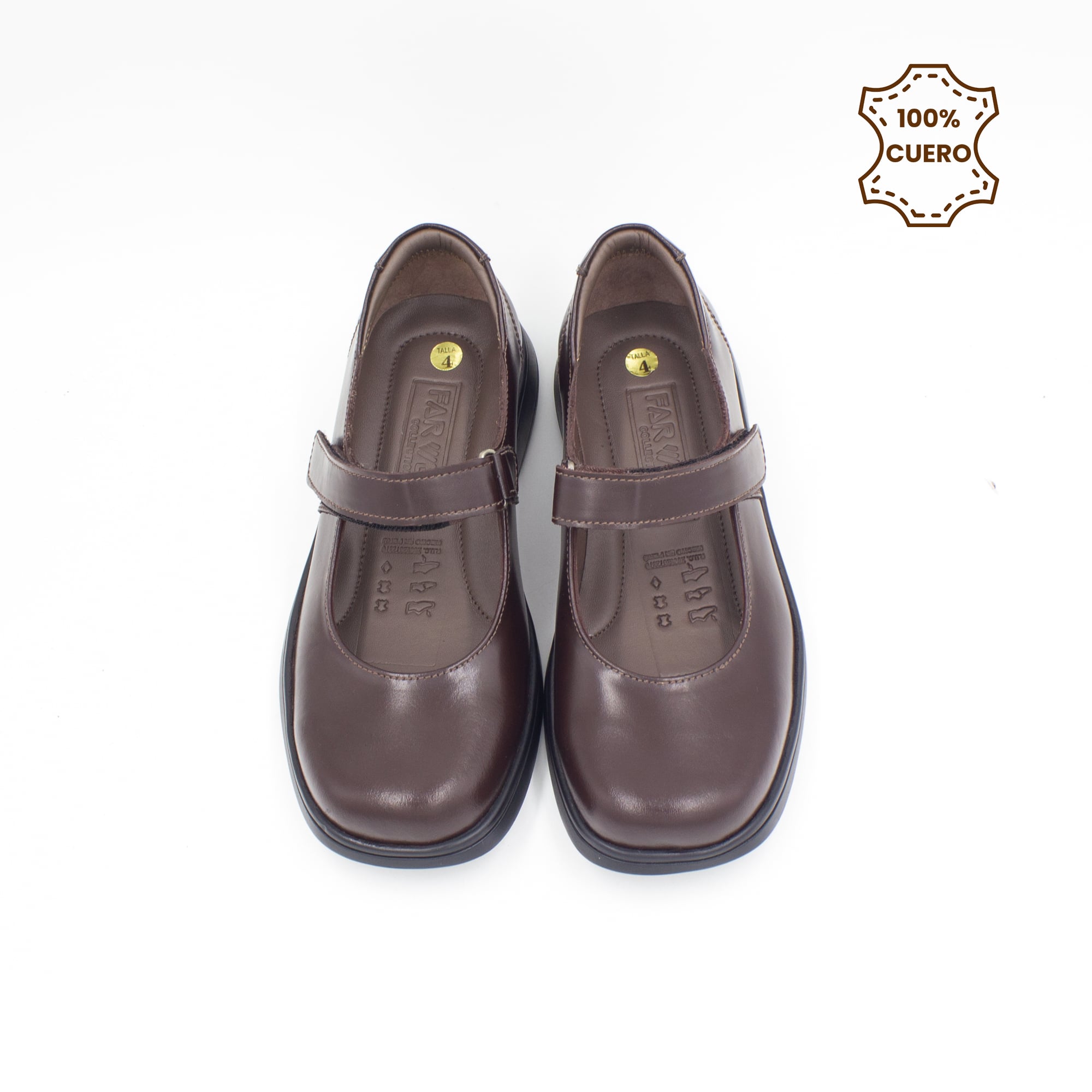 ZAPATOS NIÑA MARY JANE CUERO MARRON - 4