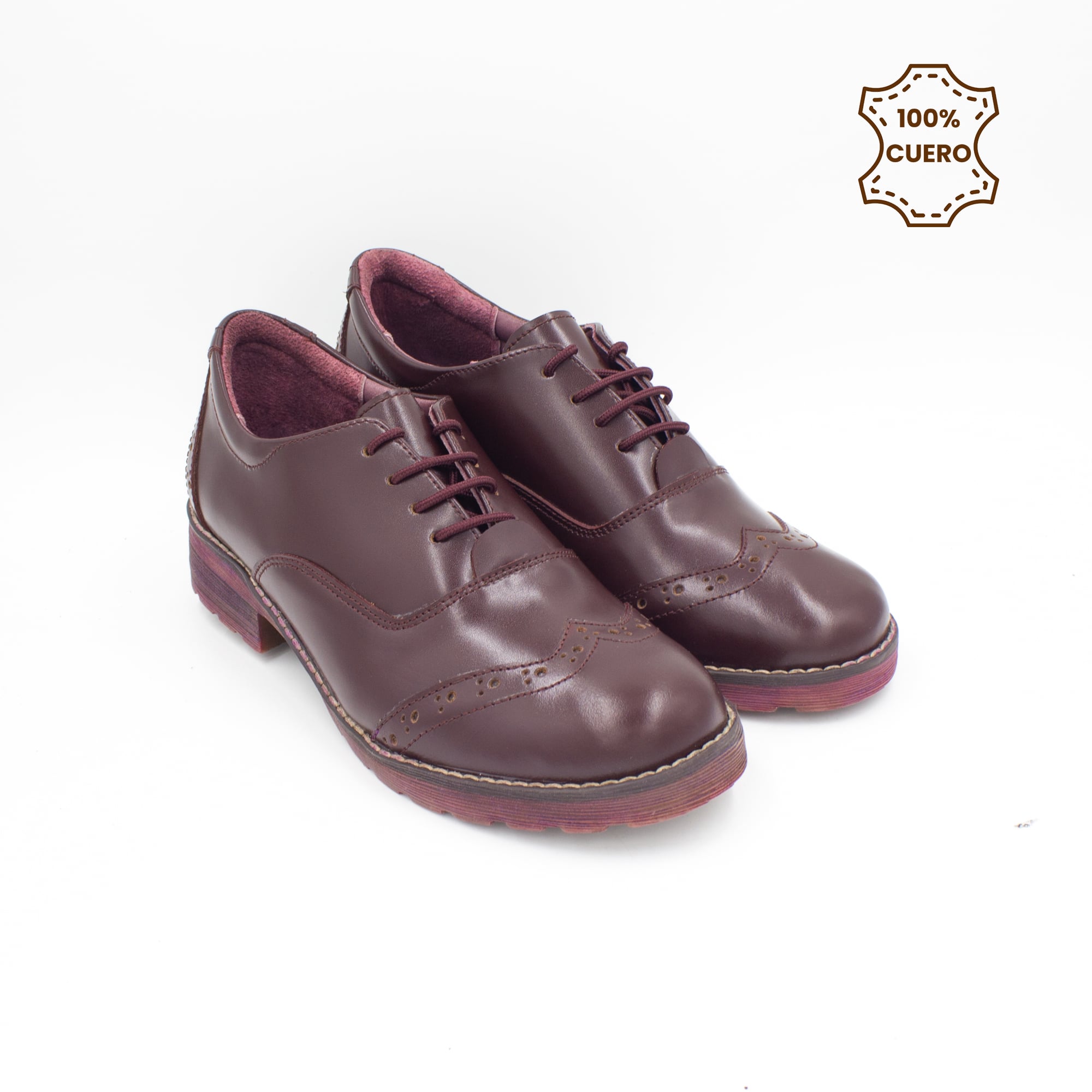 ZAPATOS OXFORD NIÑA CUERO GUINDA - 2