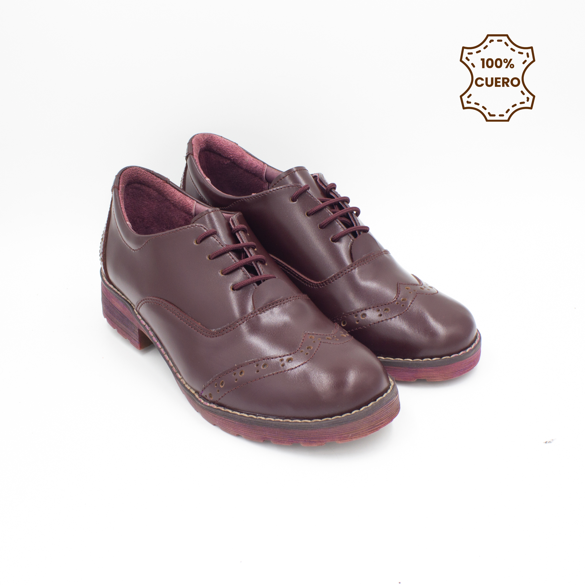 ZAPATOS OXFORD NIÑA CUERO GUINDA - 2