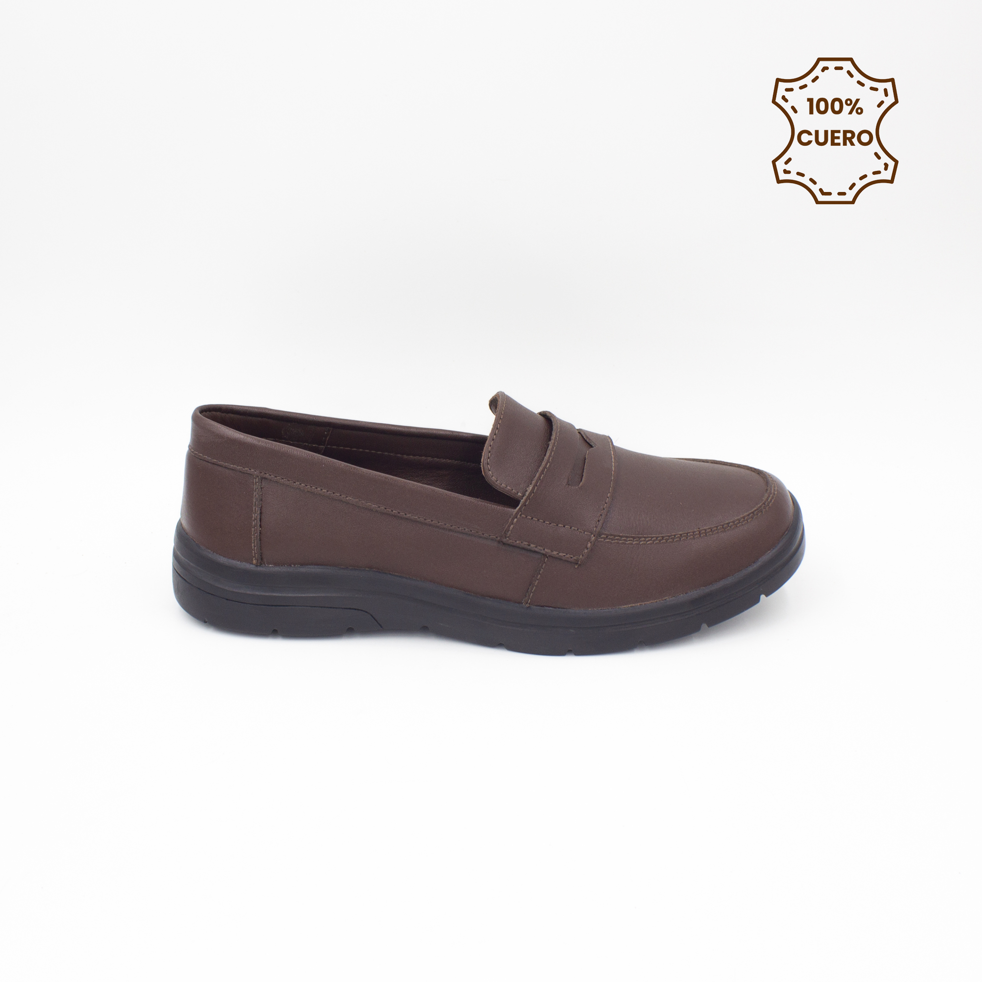ZAPATOS MOCASINES NIÑA ABRIL CUERO MARRON - 1