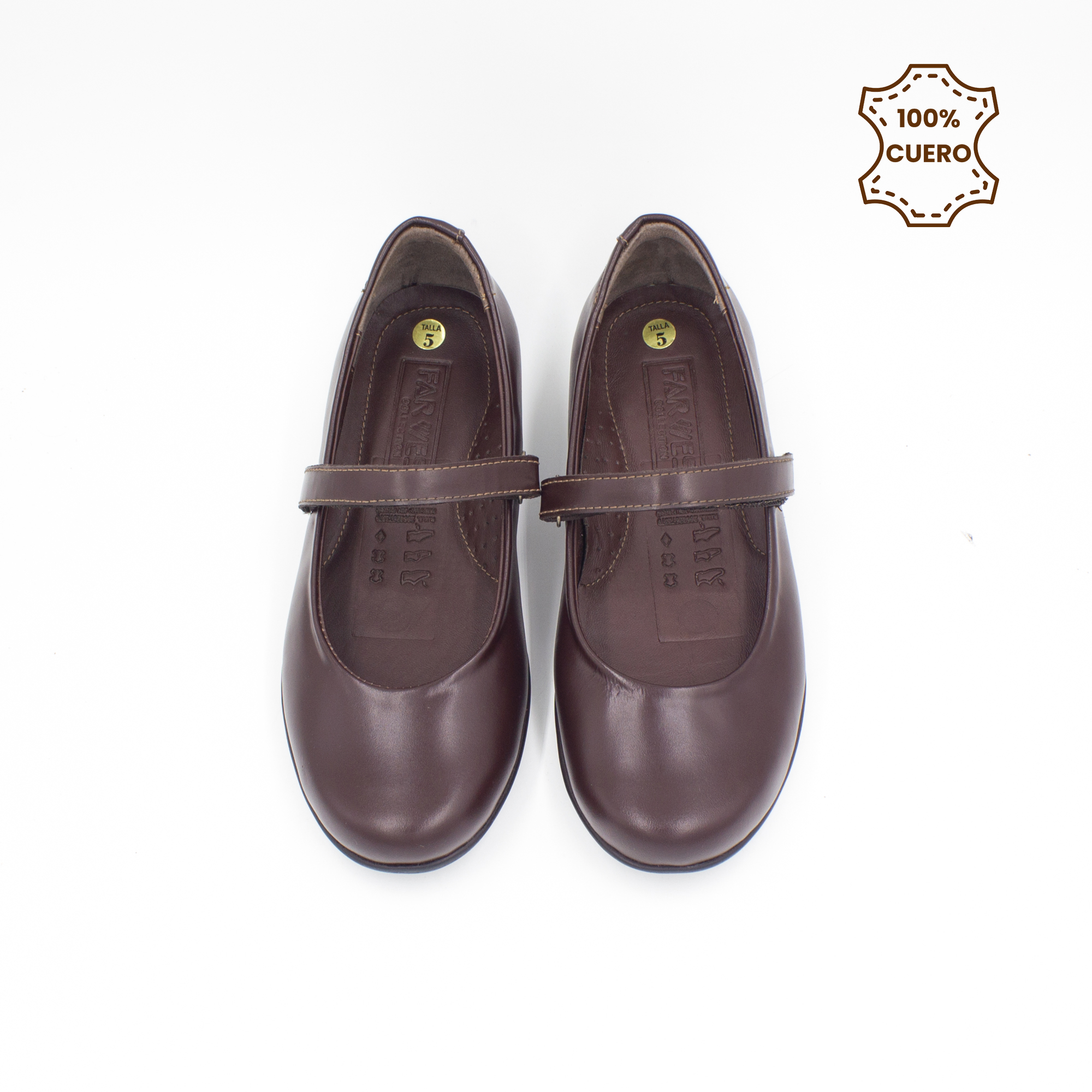 ZAPATOS BALLERINAS NIÑA DONNA CUERO MARRON - 4
